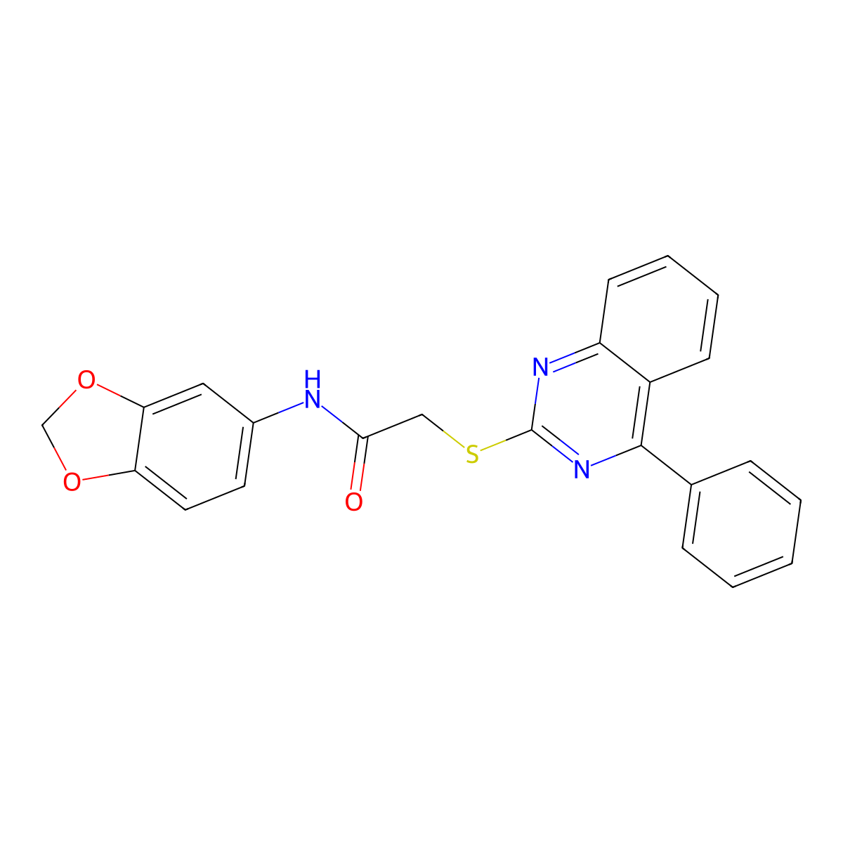 N-(1,3-benzodioxol-5-yl)-2-(4-phenylquinazolin-2-yl)sulfanylacetamide molecular structure, CAS 710287-22-2