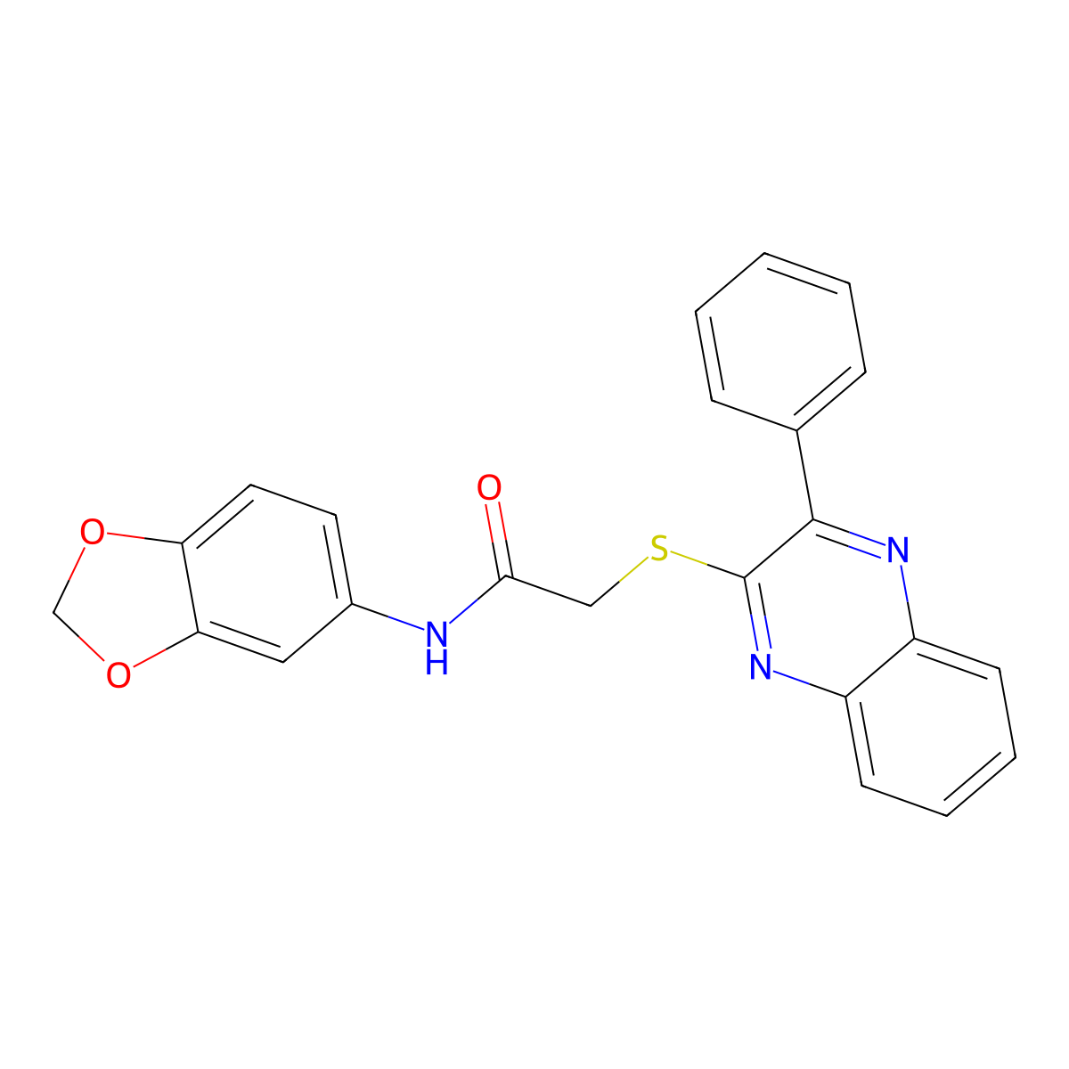 N-(1,3-benzodioxol-5-yl)-2-(3-phenylquinoxalin-2-yl)sulfanylacetamide molecular structure, CAS 710287-24-4