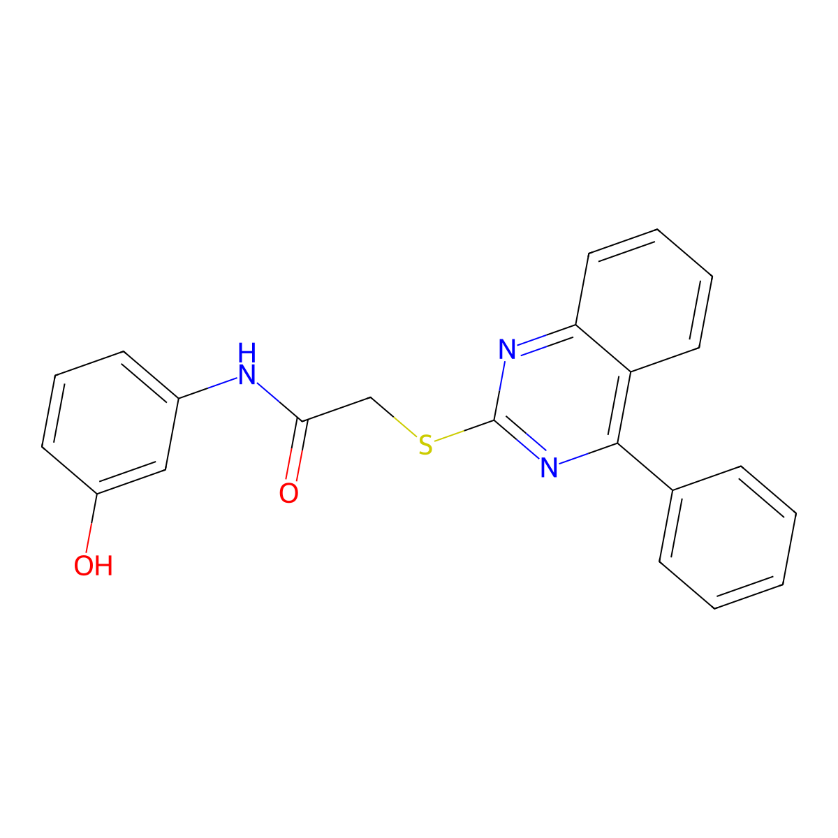 N-(3-hydroxyphenyl)-2-((4-phenylquinazolin-2-yl)thio)acetamide molecular structure, CAS 710287-67-5