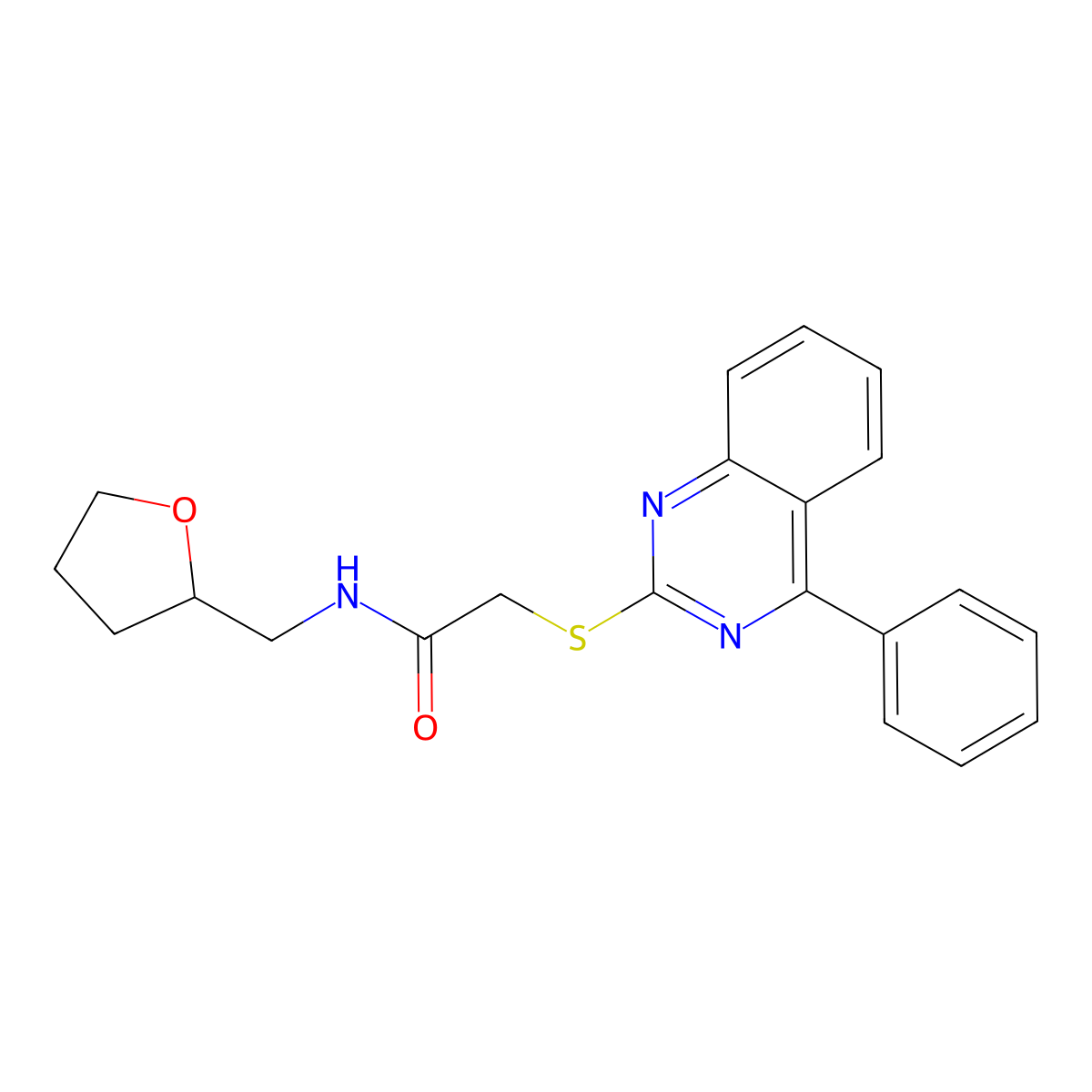 N-(oxolan-2-ylmethyl)-2-(4-phenylquinazolin-2-yl)sulfanylacetamide molecular structure, CAS 710287-75-5