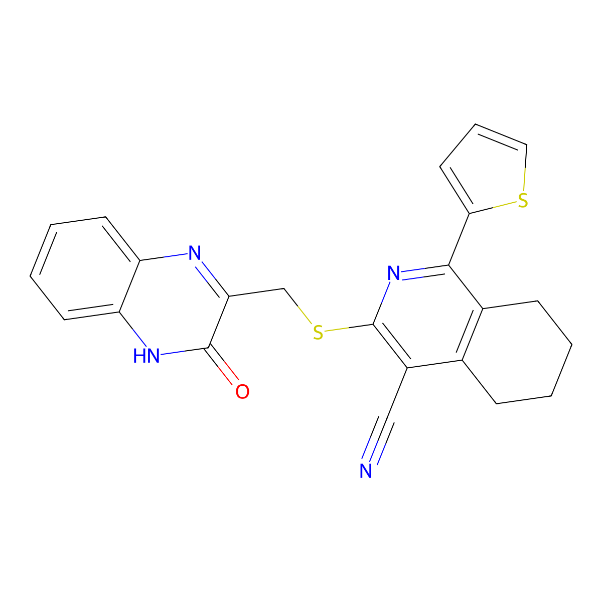 3-{[(3-Oxo-3,4-dihydroquinoxalin-2-yl)methyl]sulfanyl}-1-(thiophen-2-yl)-5,6,7,8-tetrahydroisoquinoline-4-carbonitrile molecular structure, CAS 710288-16-7