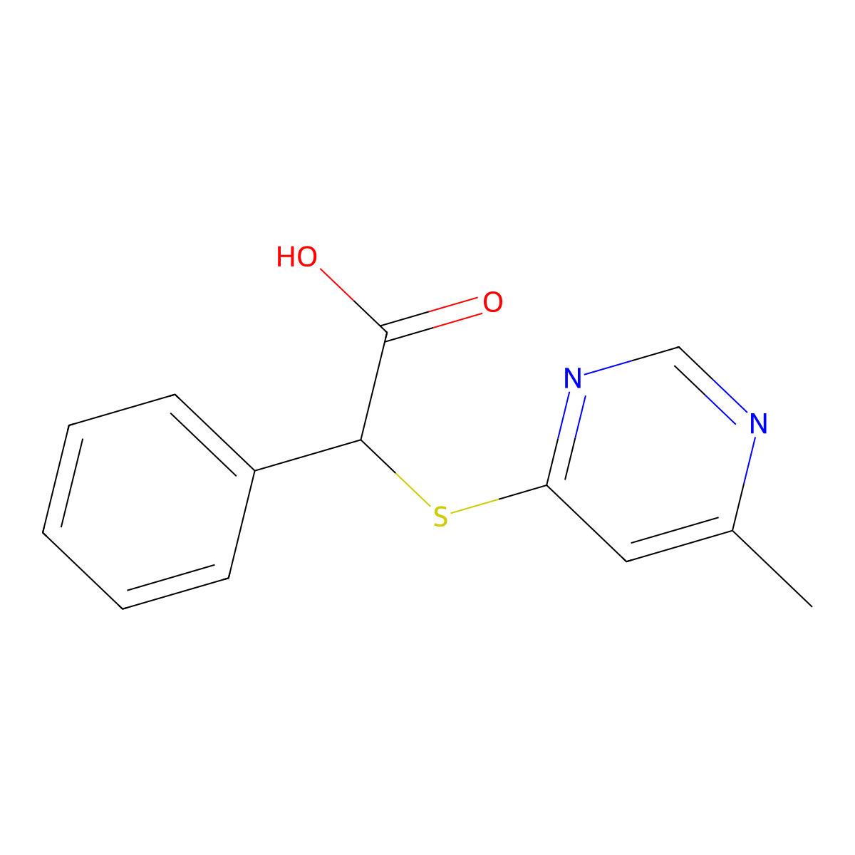 [(6-Methylpyrimidin-4-yl)sulfanyl](phenyl)acetic acid molecular structure, CAS 710288-20-3