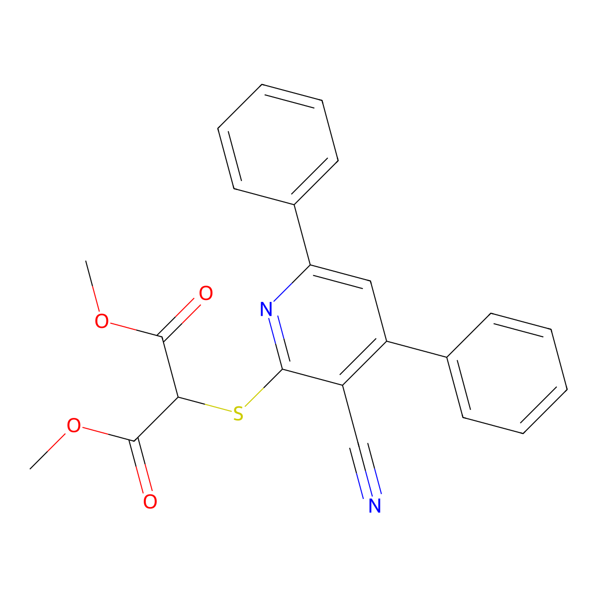 1,3-Dimethyl 2-[(3-cyano-4,6-diphenylpyridin-2-YL)sulfanyl]propanedioate molecular structure, CAS 710288-49-6