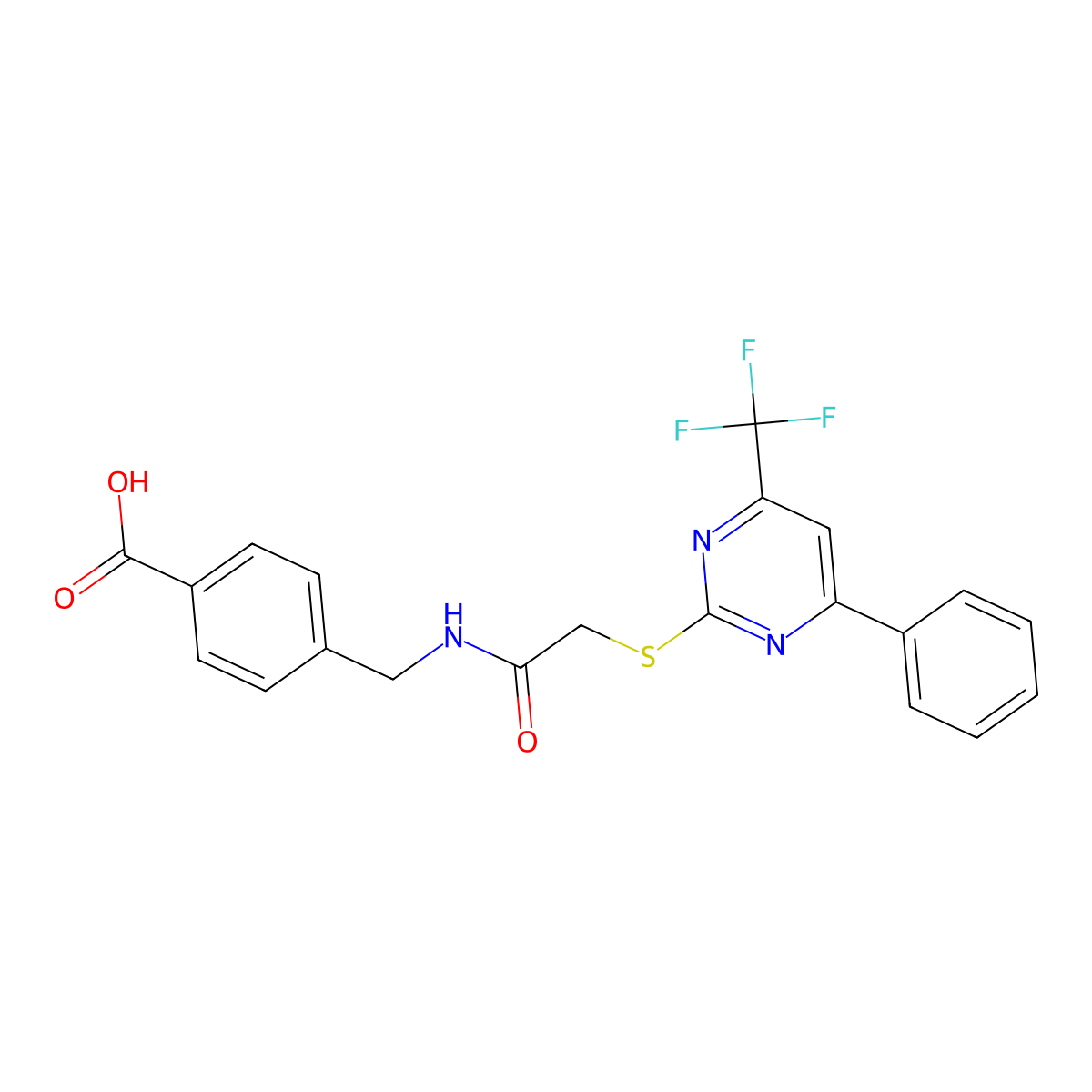 4-[(2-{[4-Phenyl-6-(trifluoromethyl)pyrimidin-2-YL]sulfanyl}acetamido)methyl]benzoic acid molecular structure, CAS 710288-55-4