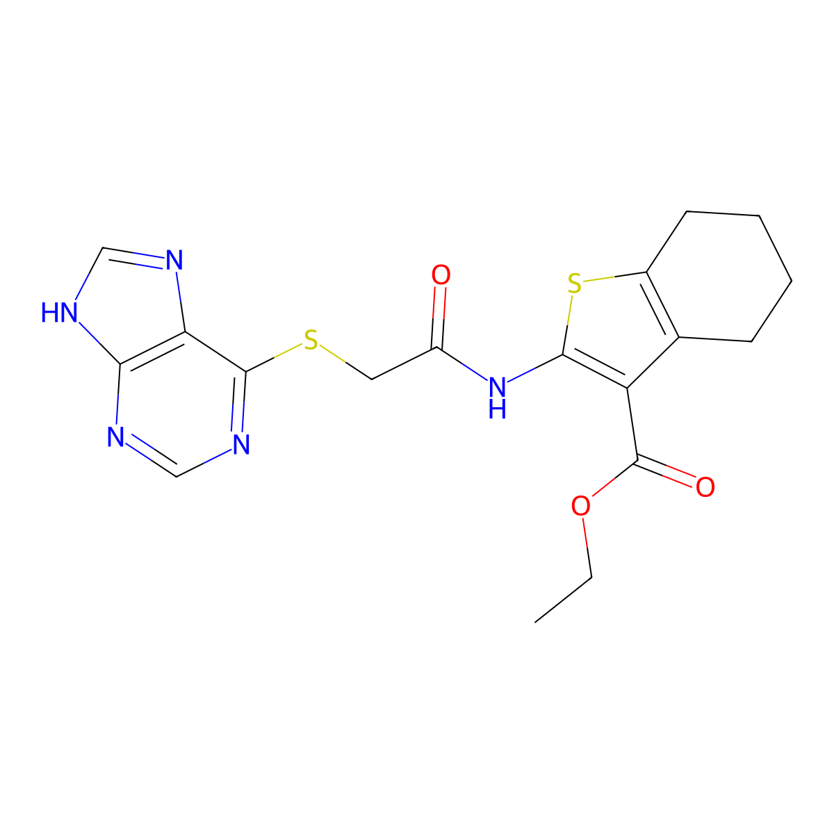 ethyl 2-(2-((7H-purin-6-yl)thio)acetamido)-4,5,6,7-tetrahydrobenzo[b]thiophene-3-carboxylate molecular structure, CAS 710289-01-3