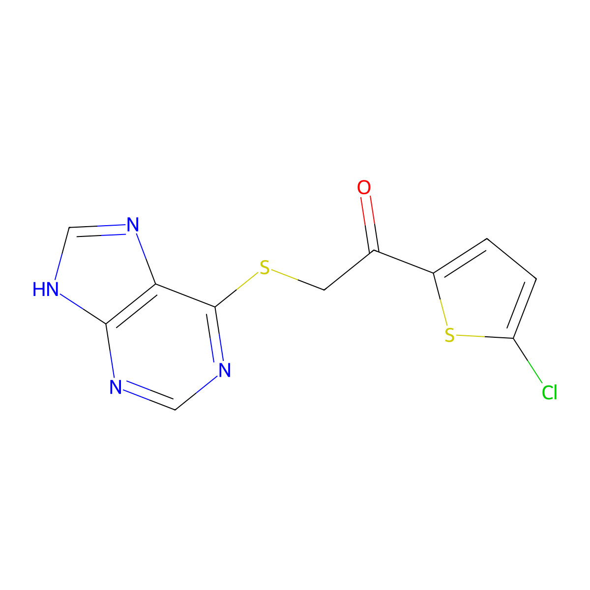 1-(5-chlorothiophen-2-yl)-2-(9H-purin-6-ylsulfanyl)ethanone molecular structure, CAS 710289-10-4