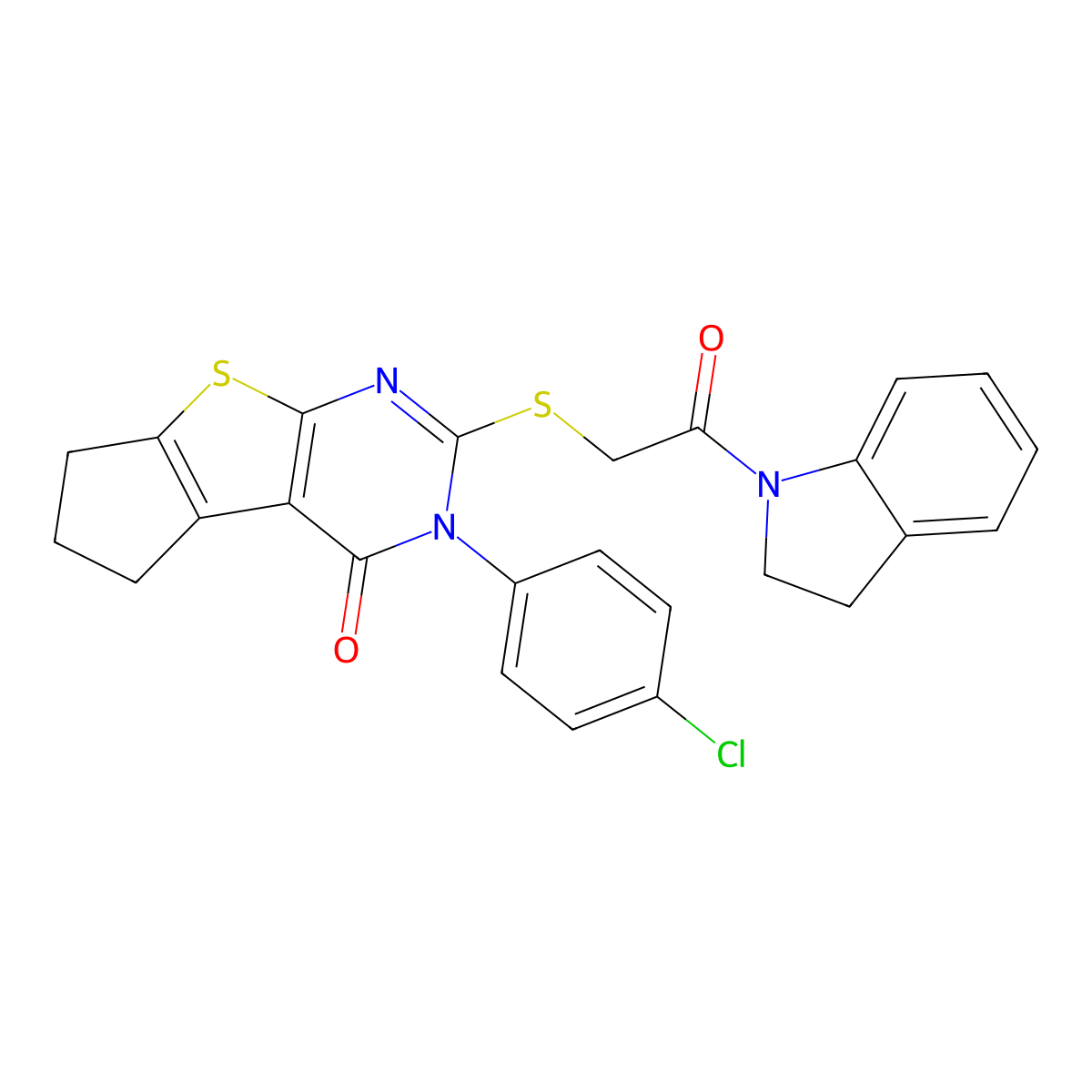 11-(4-chlorophenyl)-10-{[2-(2,3-dihydro-1H-indol-1-yl)-2-oxoethyl]sulfanyl}-7-thia-9,11-diazatricyclo[6.4.0.0^{2,6}]dodeca-1(8),2(6),9-trien-12-one molecular structure, CAS 710289-42-2