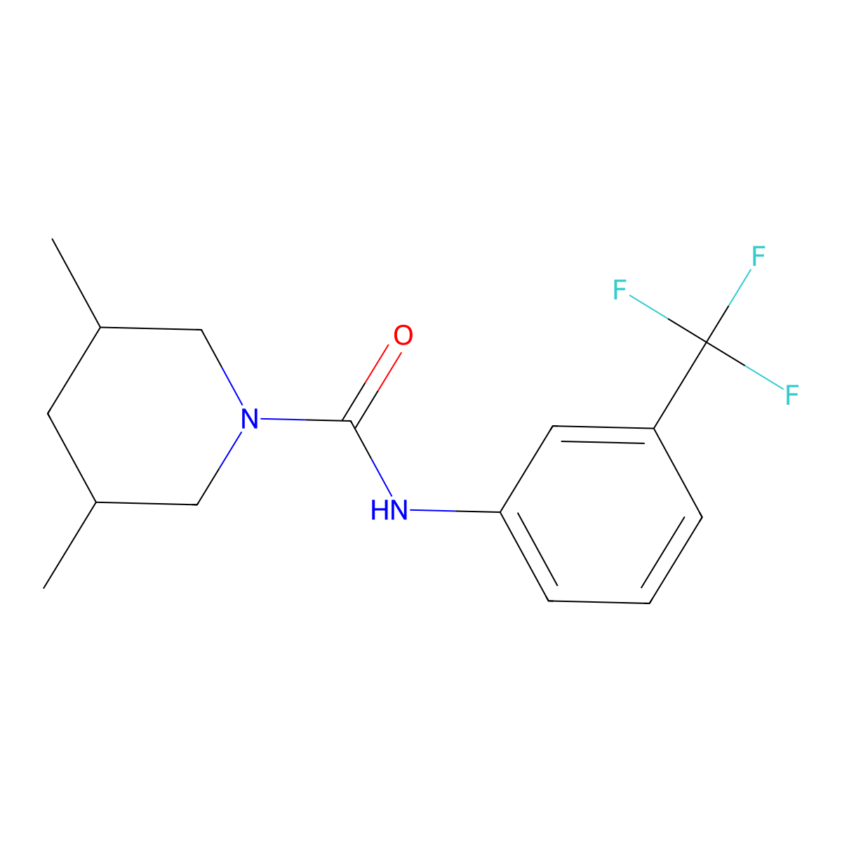 3,5-dimethyl-N-[3-(trifluoromethyl)phenyl]piperidine-1-carboxamide molecular structure, CAS 710309-36-7