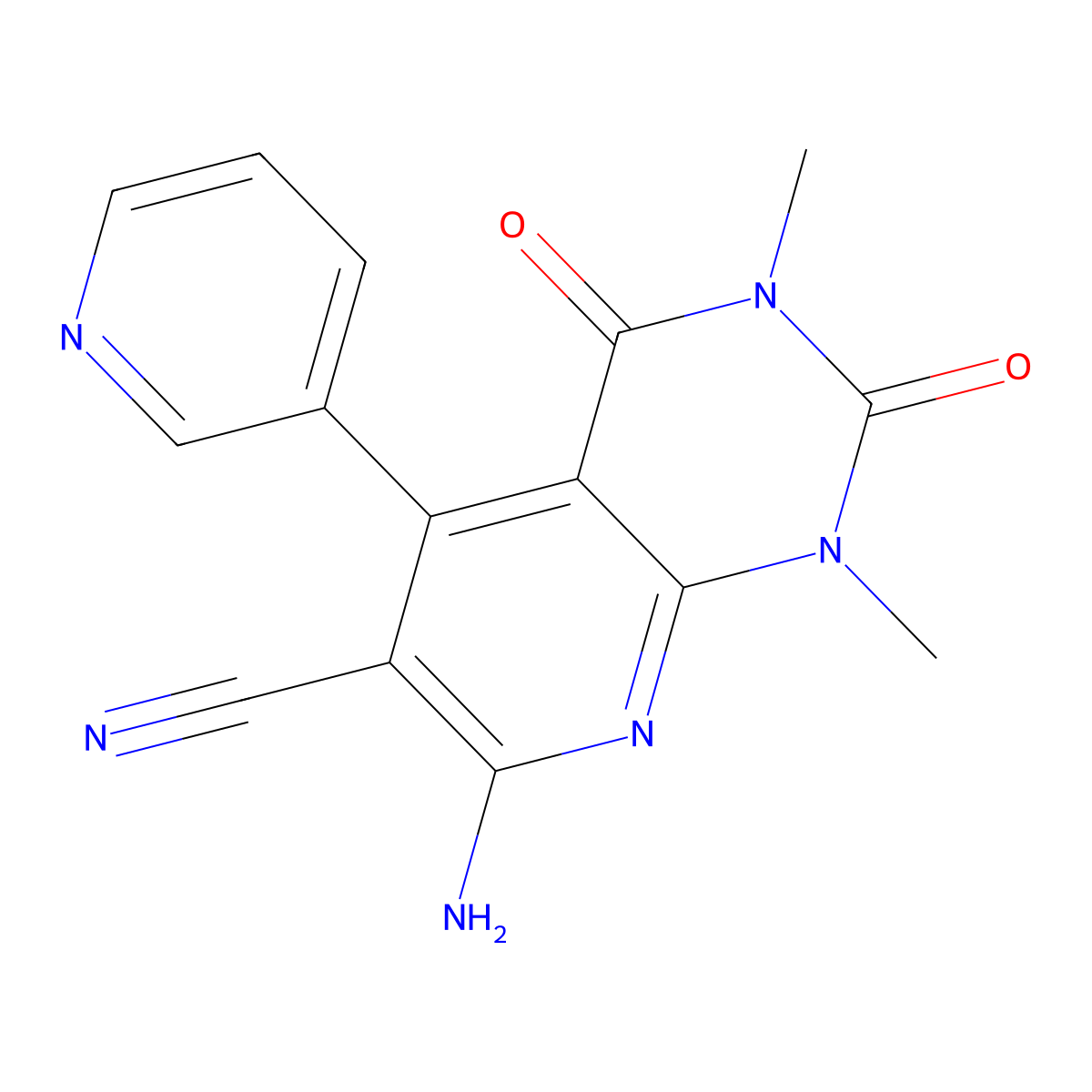 7-Amino-1,3-dimethyl-2,4-dioxo-5-pyridin-3-ylpyrido[2,3-d]pyrimidine-6-carbonitrile molecular structure, CAS 710312-12-2