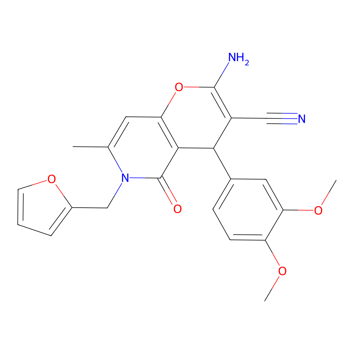 2-amino-4-(3,4-dimethoxyphenyl)-6-(furan-2-ylmethyl)-7-methyl-5-oxo-5,6-dihydro-4H-pyrano[3,2-c]pyridine-3-carbonitrile molecular structure, CAS 710317-07-0