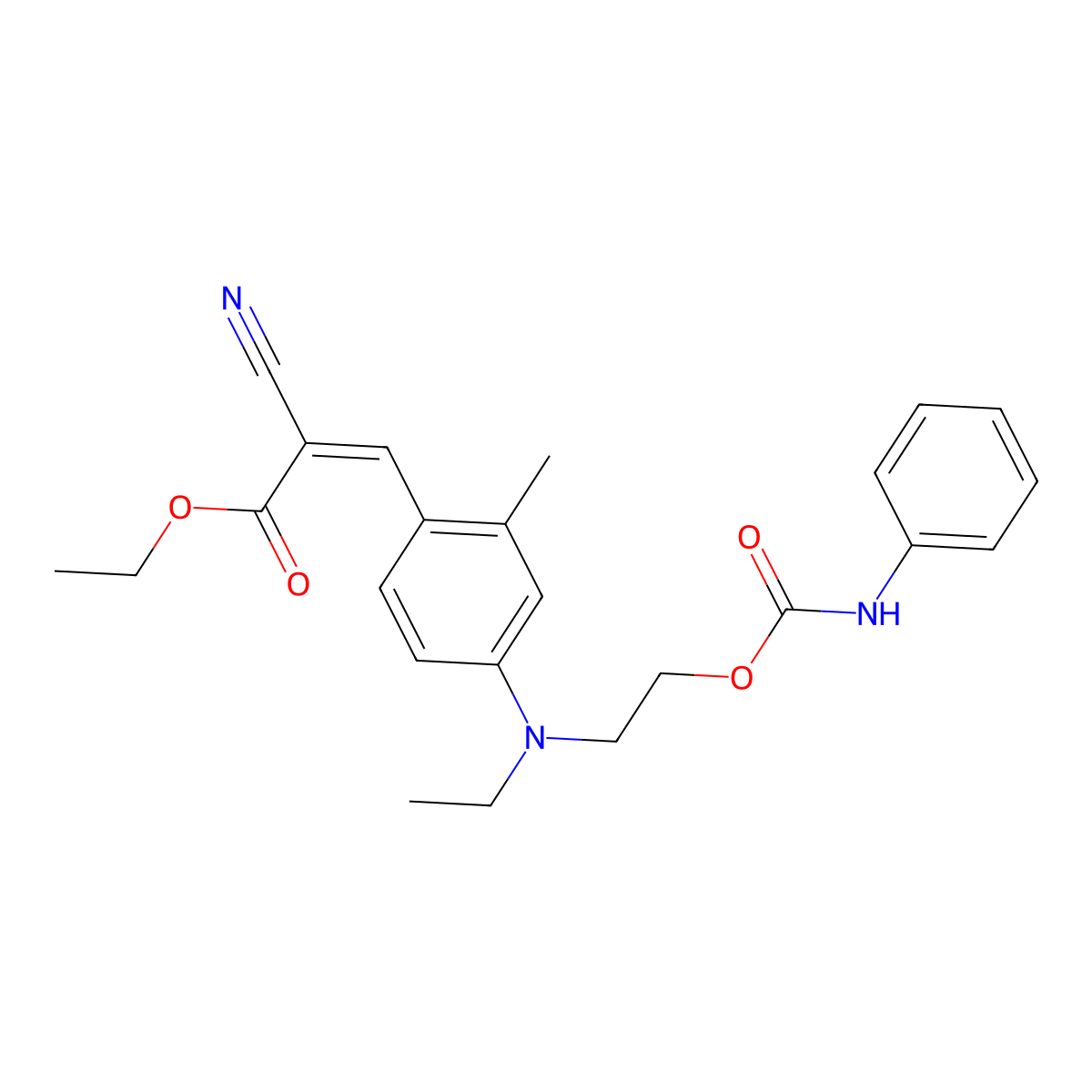 Ethyl 2-cyano-3-(4-(ethyl(2-(((phenylamino)carbonyl)oxy)ethyl)amino)-2-methylphenyl)-2-propenoate molecular structure, CAS 71032-97-8
