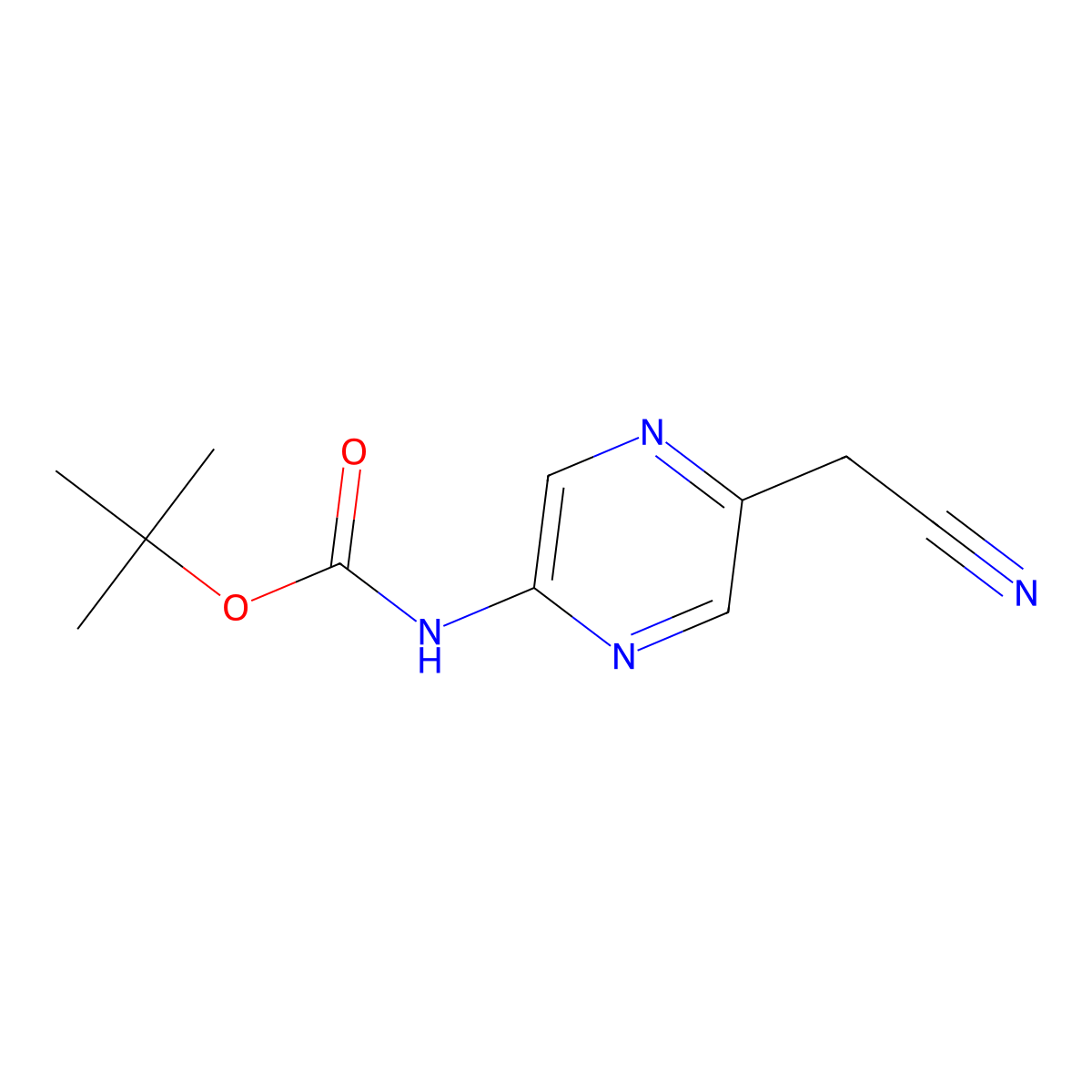 Tert-butyl 5-(cyanomethyl)pyrazin-2-ylcarbamate molecular structure, CAS 710322-47-7