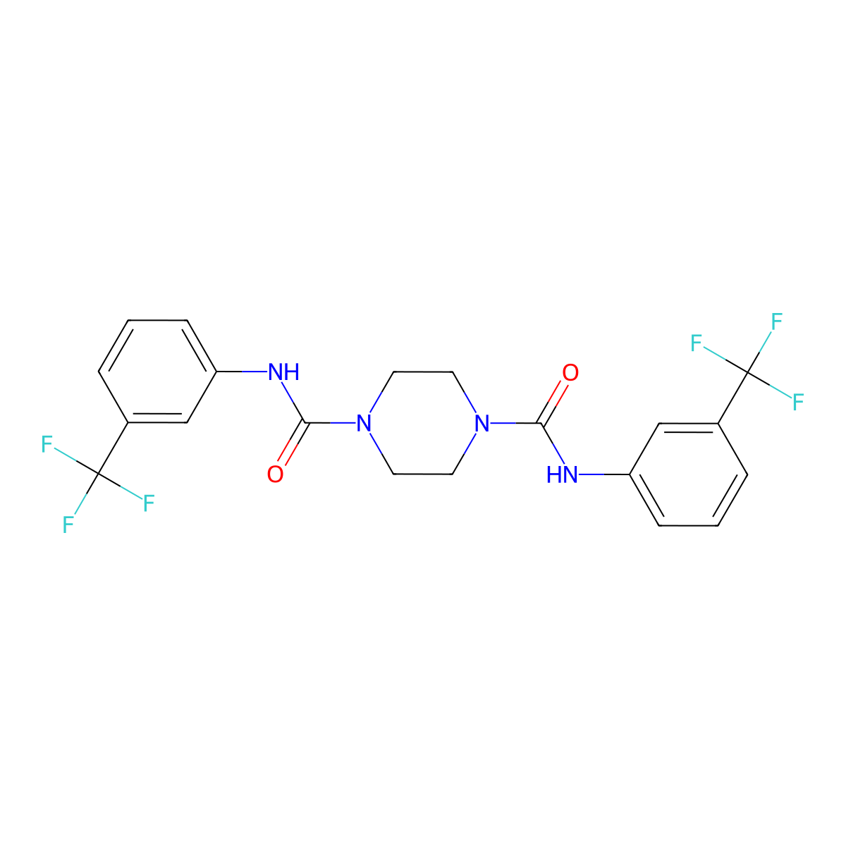 N1,N4-bis[3-(trifluoromethyl)phenyl]piperazine-1,4-dicarboxamide molecular structure, CAS 710329-29-6