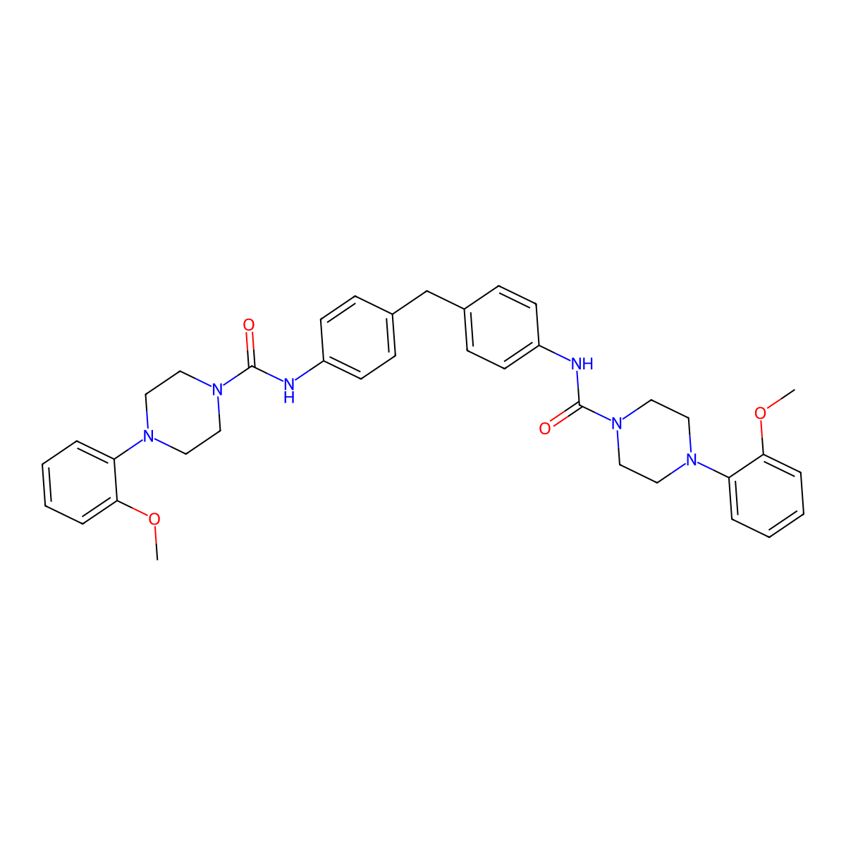 4-(2-methoxyphenyl)-N-[4-[[4-[[4-(2-methoxyphenyl)piperazine-1-carbonyl]amino]phenyl]methyl]phenyl]piperazine-1-carboxamide molecular structure, CAS 710330-02-2