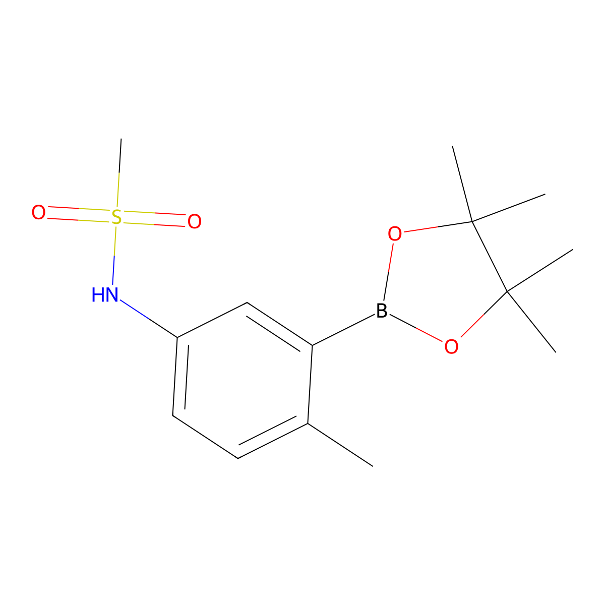 N-(4-methyl-3-(4,4,5,5-tetramethyl-1,3,2-dioxaborolan-2-yl)phenyl)methanesulfonamide molecular structure, CAS 710348-21-3