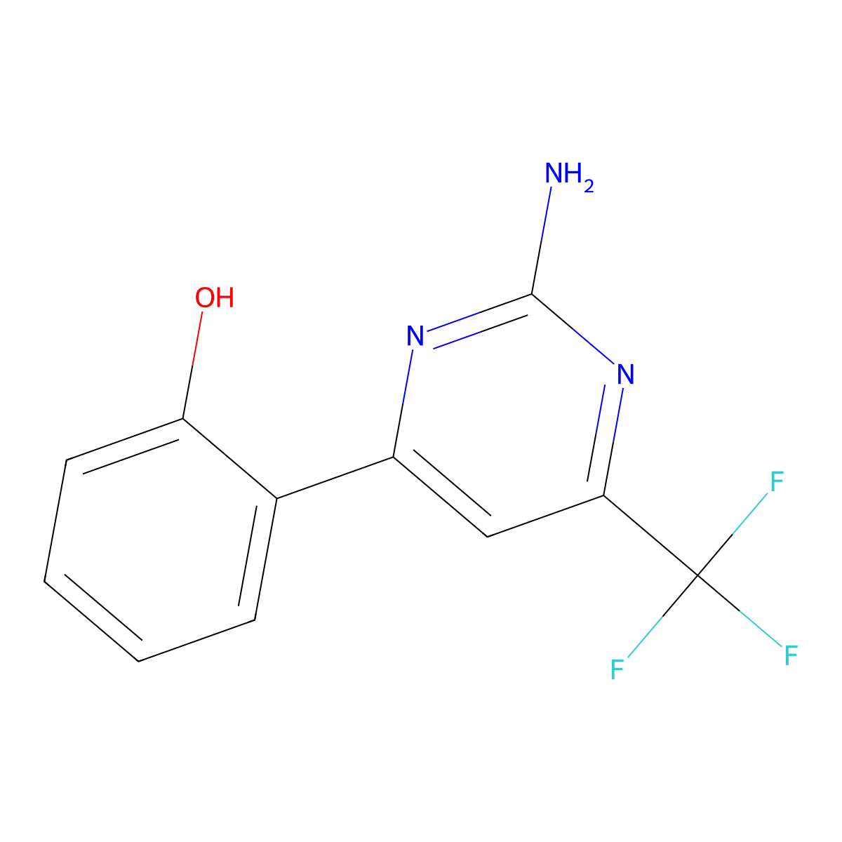 2-[2-Amino-6-(trifluoromethyl)pyrimidin-4-yl]phenol molecular structure, CAS 710355-06-9