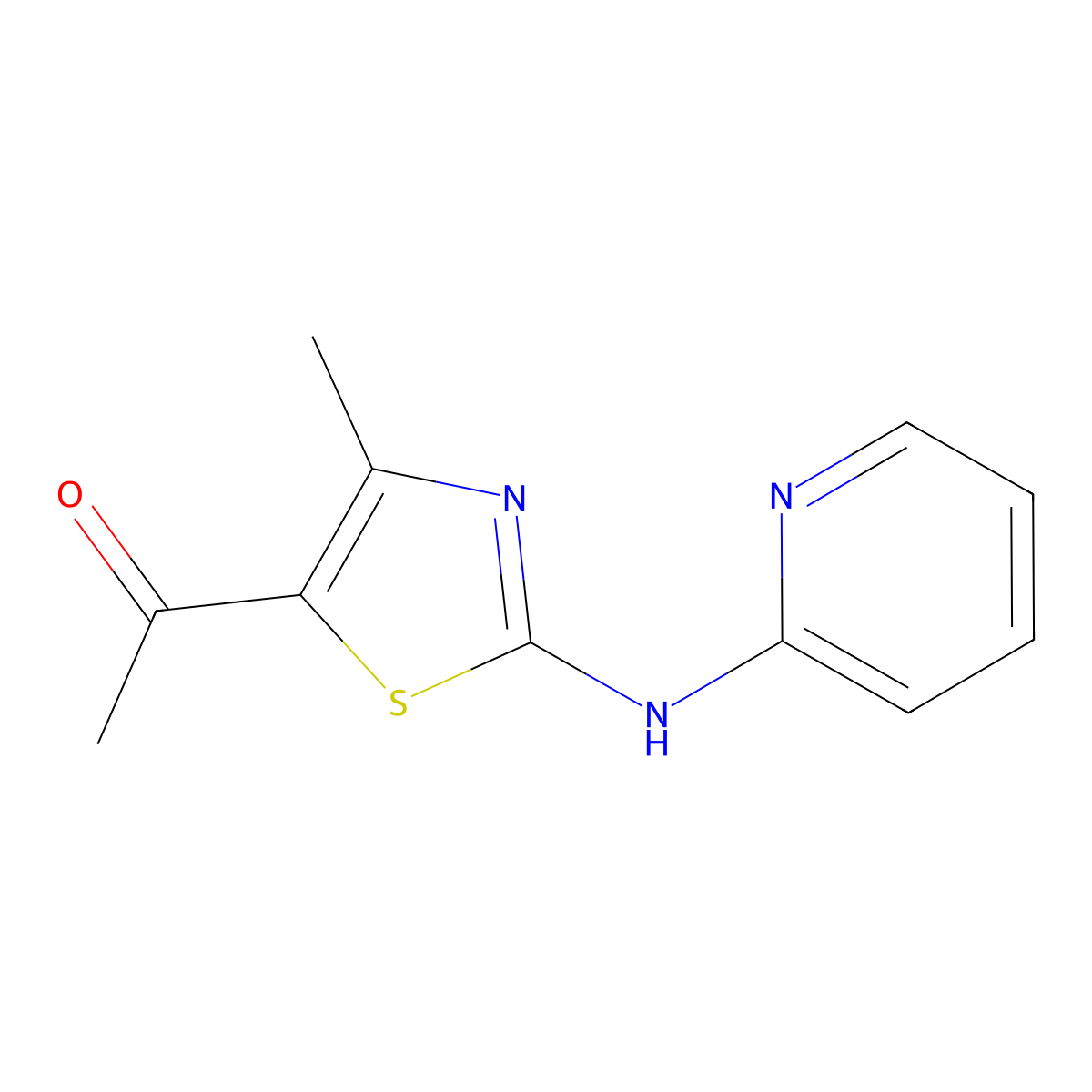 Ethanone, 1-[4-methyl-2-(2-pyridinylamino)-5-thiazolyl]- molecular structure, CAS 71047-52-4