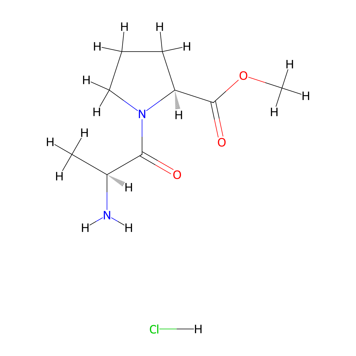 (S)-Methyl 1-((S)-2-aminopropanoyl)pyrrolidine-2-carboxylate hydrochloride molecular structure, CAS 71067-42-0
