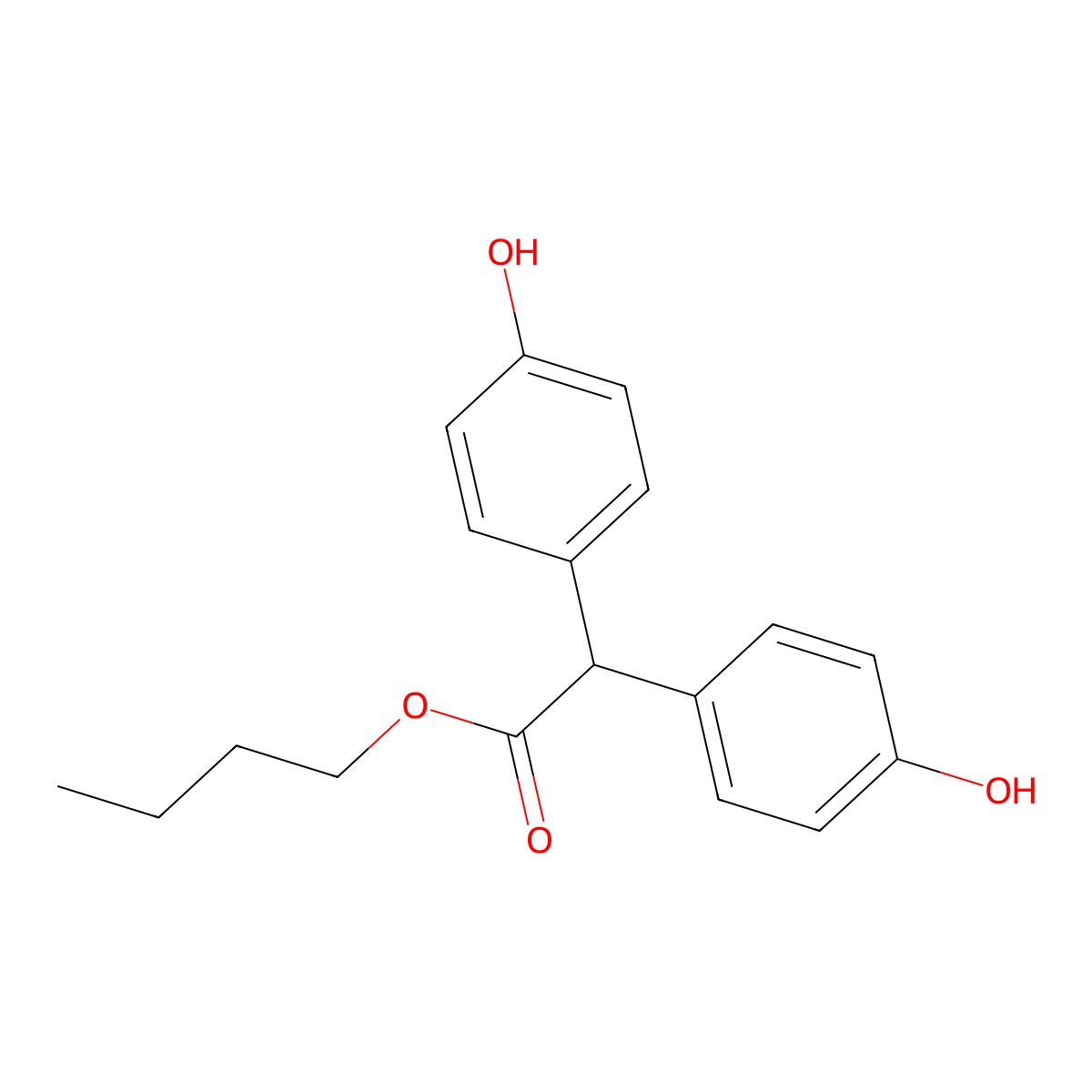 Benzeneacetic acid, 4-hydroxy-alpha-(4-hydroxyphenyl)-, butyl ester molecular structure, CAS 71077-33-3