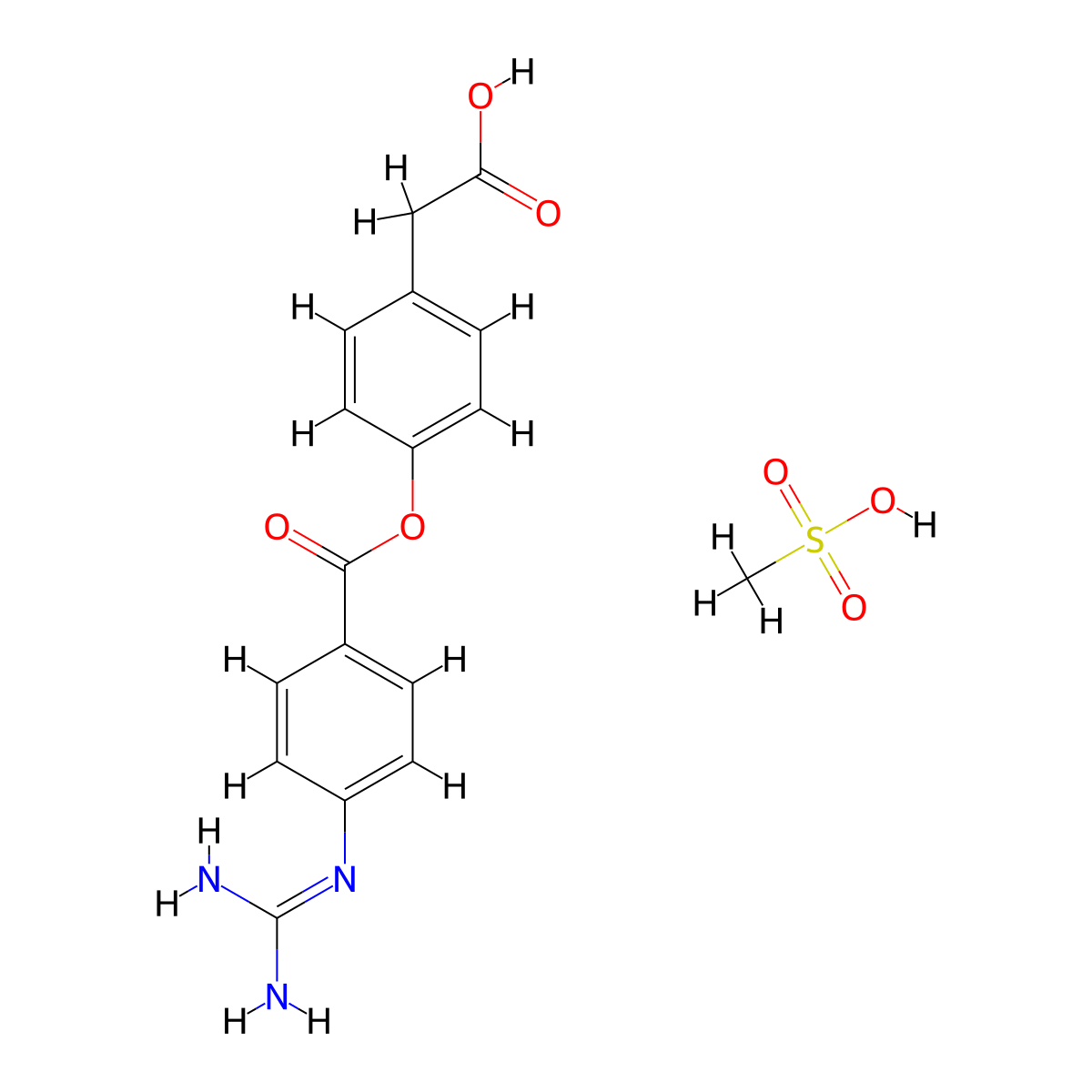 Benzeneacetic acid, 4-((4-((aminoiminomethyl)amino)benzoyl)oxy)-, methanesulfonate (1:1) molecular structure, CAS 71079-09-9