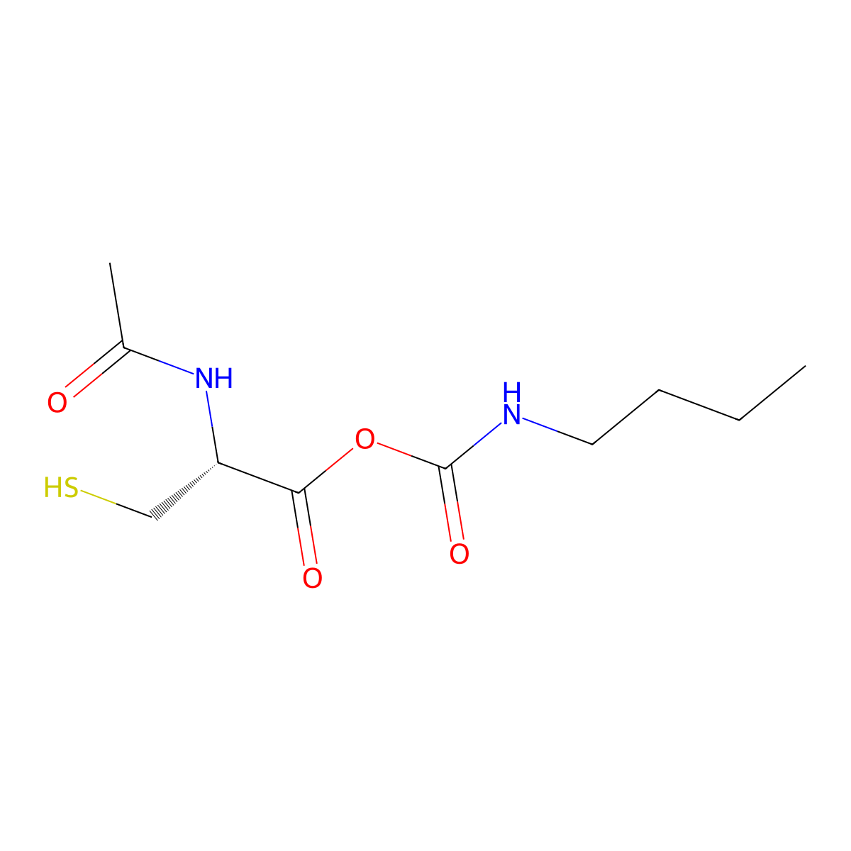 L-Cysteine, N-acetyl-, butylcarbamate (ester) molecular structure, CAS 71084-39-4
