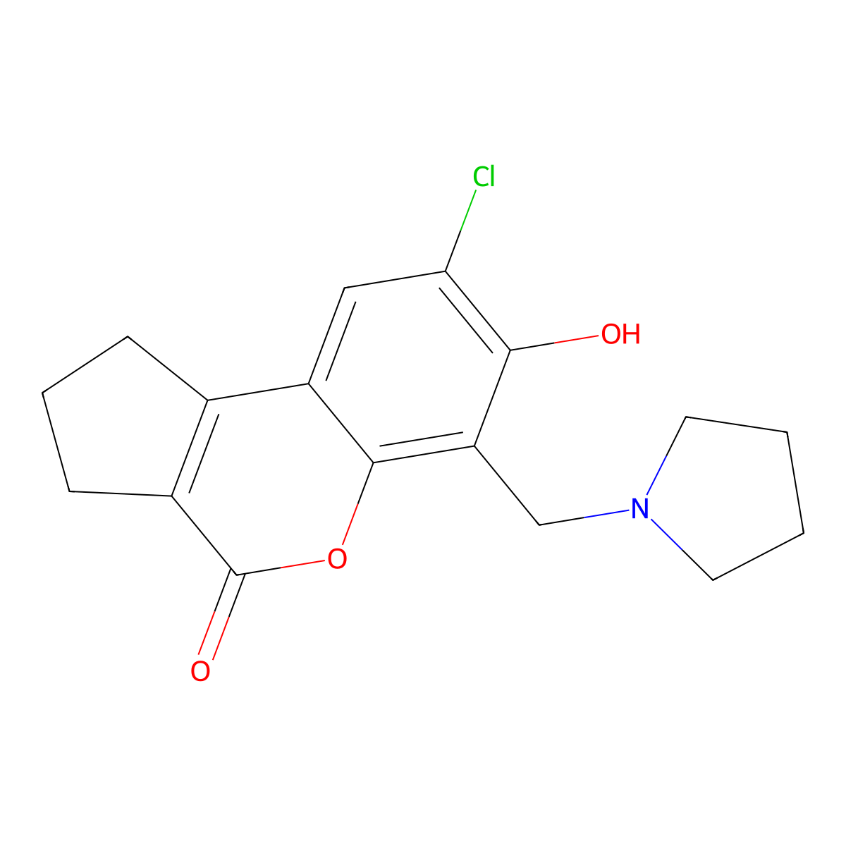 8-chloro-7-hydroxy-6-(pyrrolidin-1-ylmethyl)-2,3-dihydrocyclopenta[c]chromen-4(1H)-one molecular structure, CAS 710947-64-1