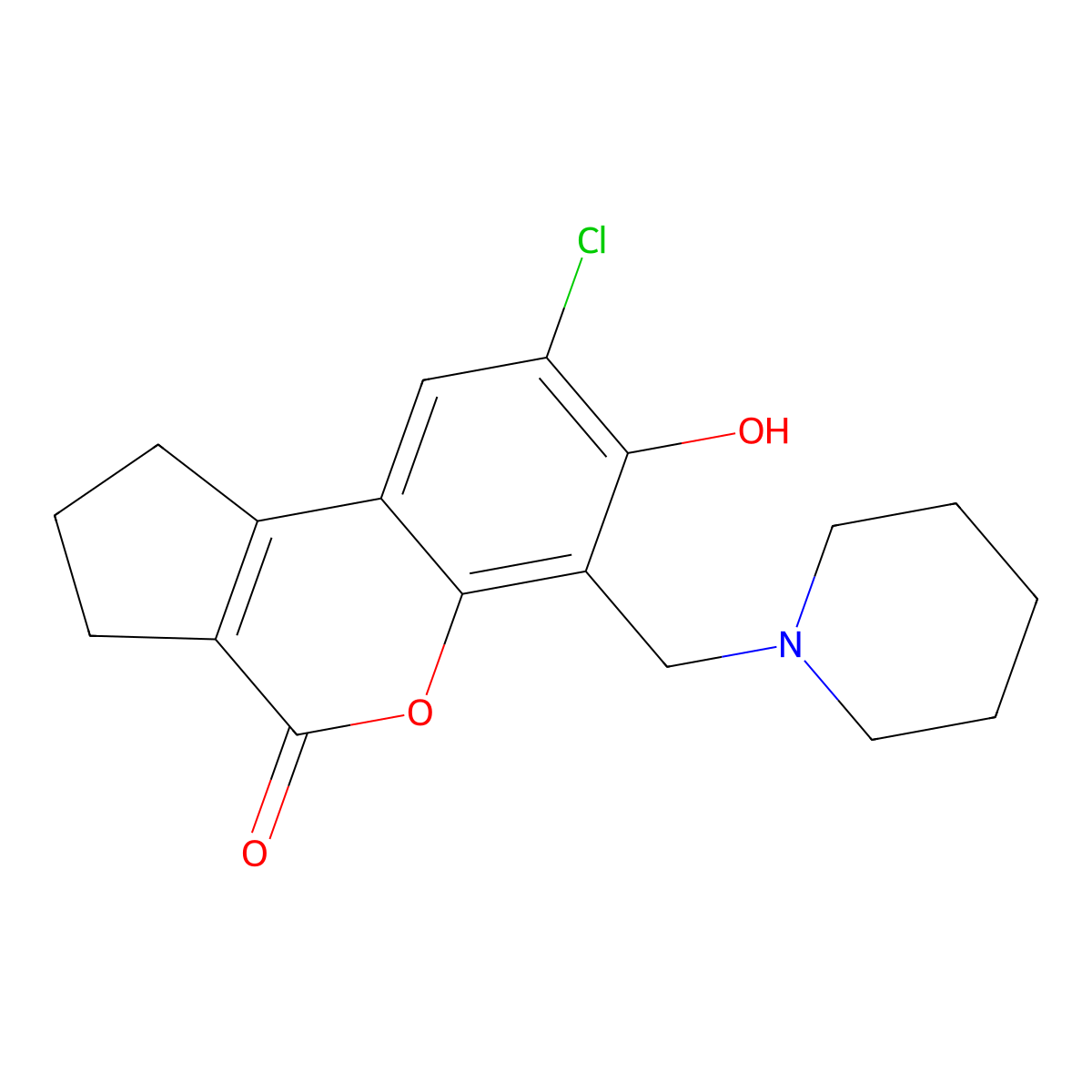 8-chloro-7-hydroxy-6-(piperidin-1-ylmethyl)-2,3-dihydrocyclopenta[c]chromen-4(1H)-one molecular structure, CAS 710947-67-4