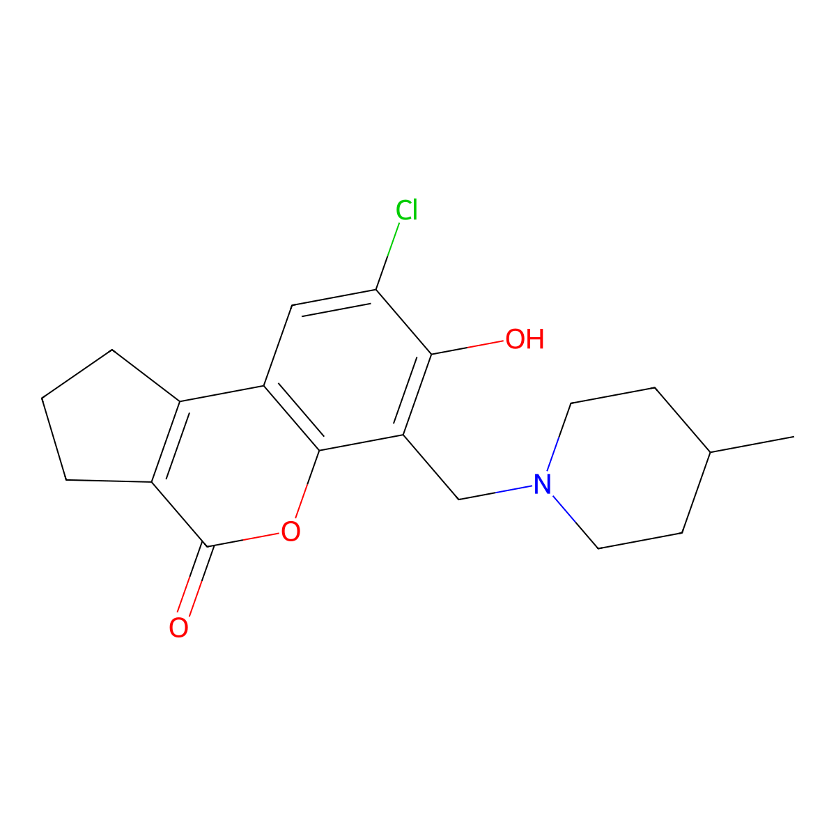 8-chloro-7-hydroxy-6-[(4-methylpiperidin-1-yl)methyl]-2,3-dihydrocyclopenta[c]chromen-4(1H)-one molecular structure, CAS 710947-68-5