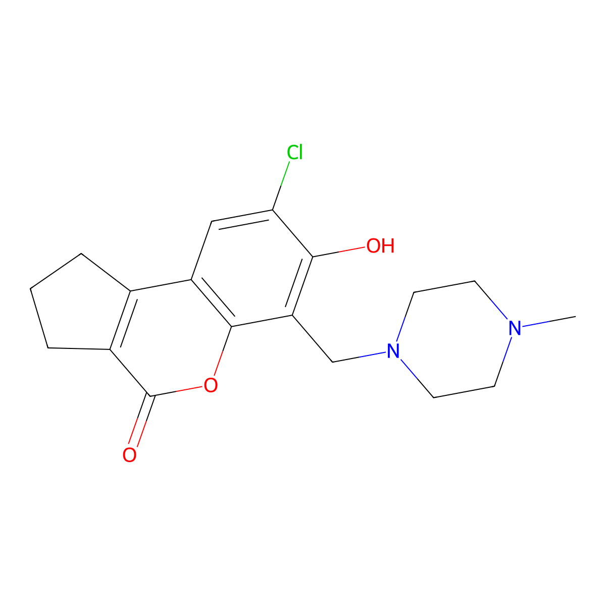 8-chloro-7-hydroxy-6-[(4-methylpiperazin-1-yl)methyl]-2,3-dihydrocyclopenta[c]chromen-4(1H)-one molecular structure, CAS 710947-70-9