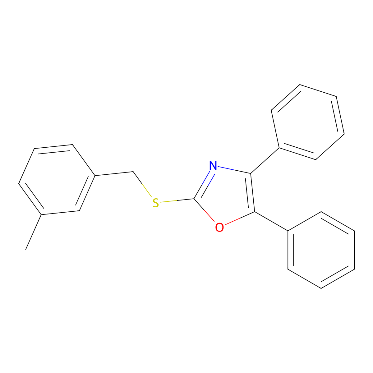 2-[[(3-Methylphenyl)methyl]thio]-4,5-diphenyloxazole molecular structure, CAS 710967-02-5