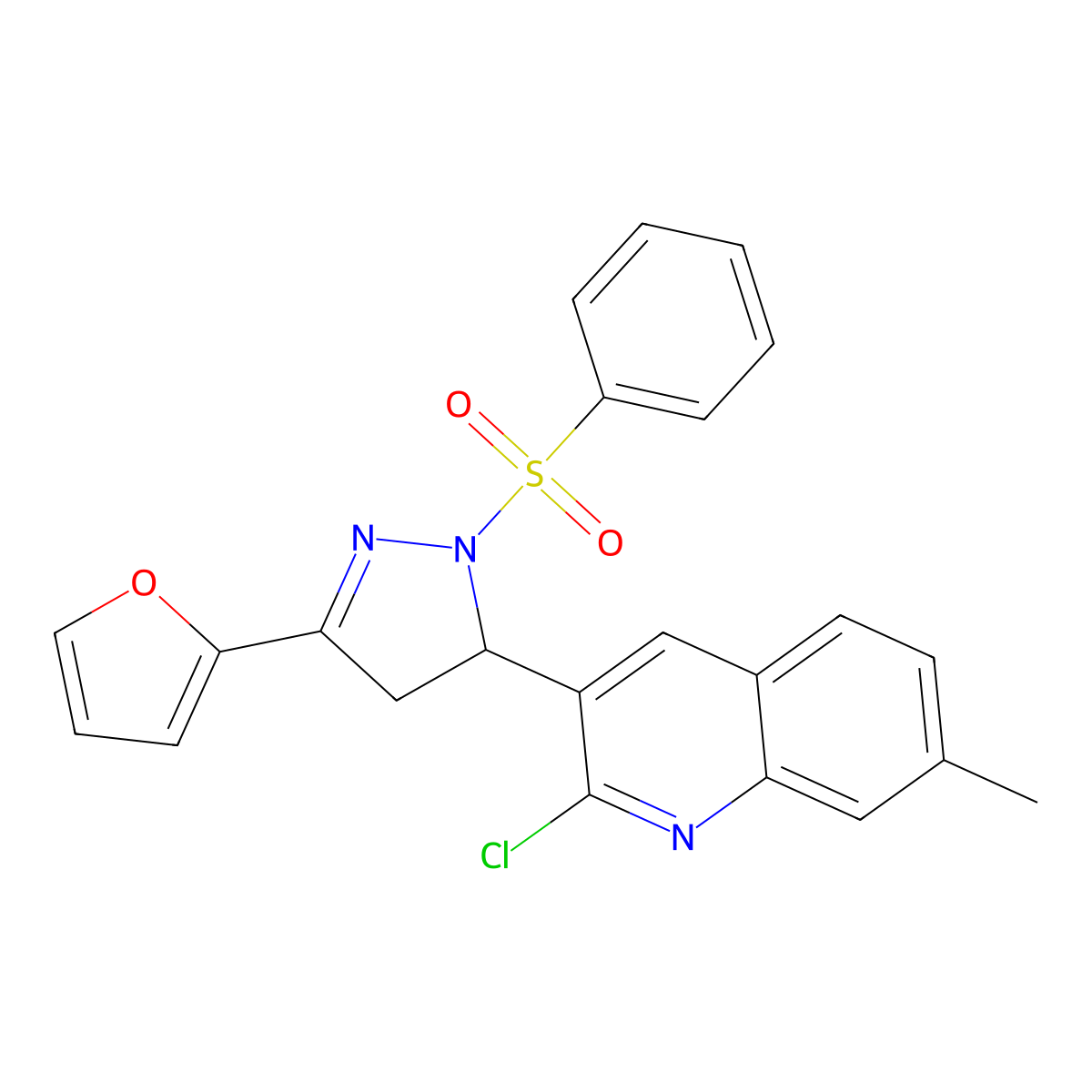 2-chloro-3-(3-(furan-2-yl)-1-(phenylsulfonyl)-4,5-dihydro-1H-pyrazol-5-yl)-7-methylquinoline molecular structure, CAS 710967-68-3