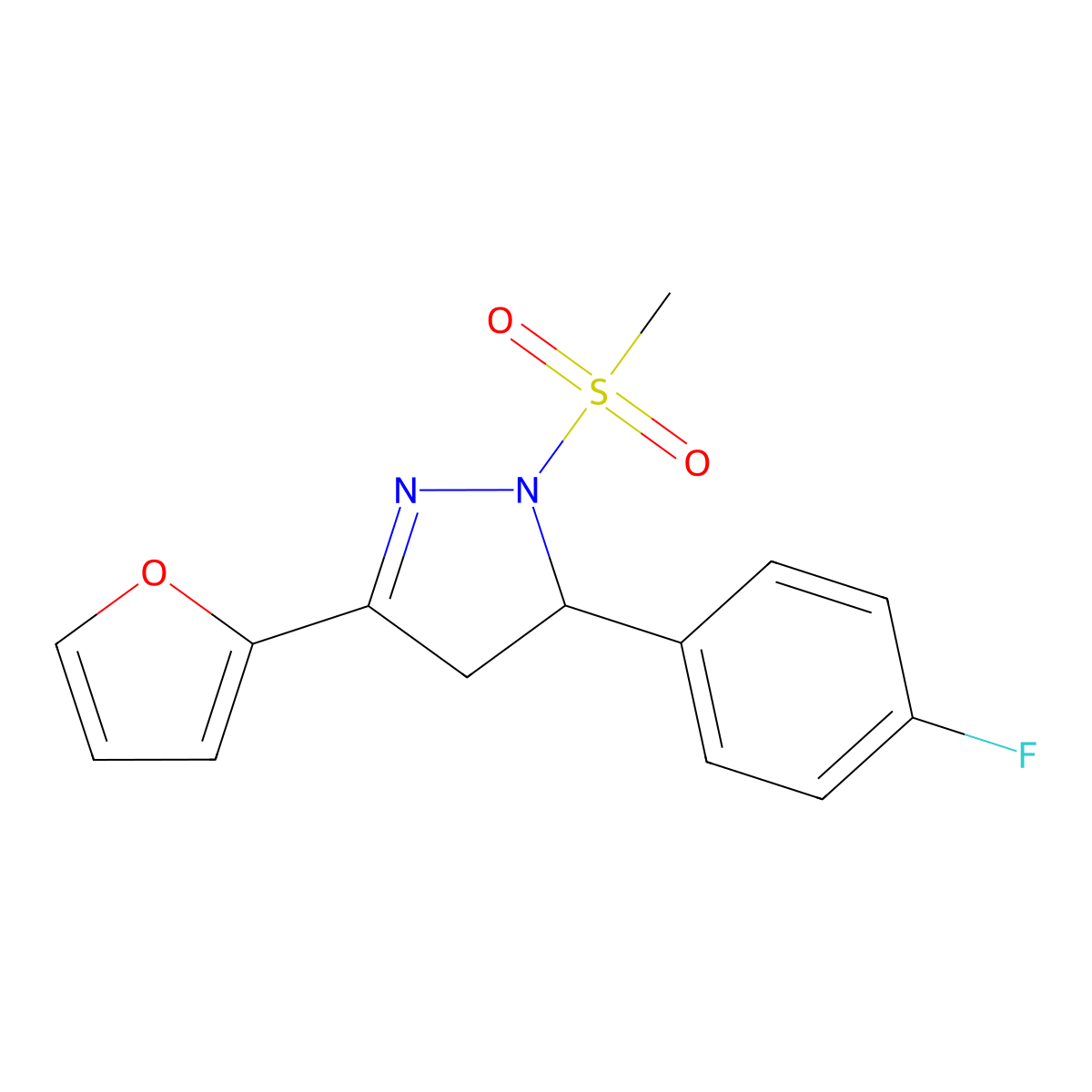5-(4-Fluorophenyl)-3-(2-furyl)-1-(methylsulfonyl)-2-pyrazoline molecular structure, CAS 710967-84-3