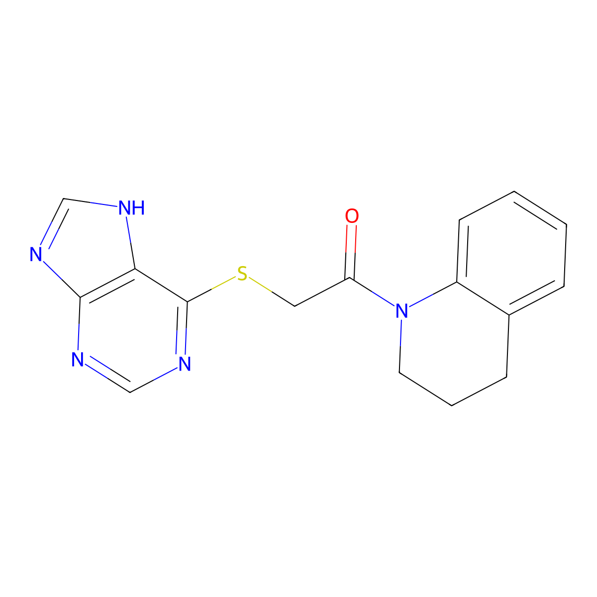 2-(7H-purin-6-ylsulfanyl)-1-(1,2,3,4-tetrahydroquinolin-1-yl)ethan-1-one molecular structure, CAS 710968-40-4