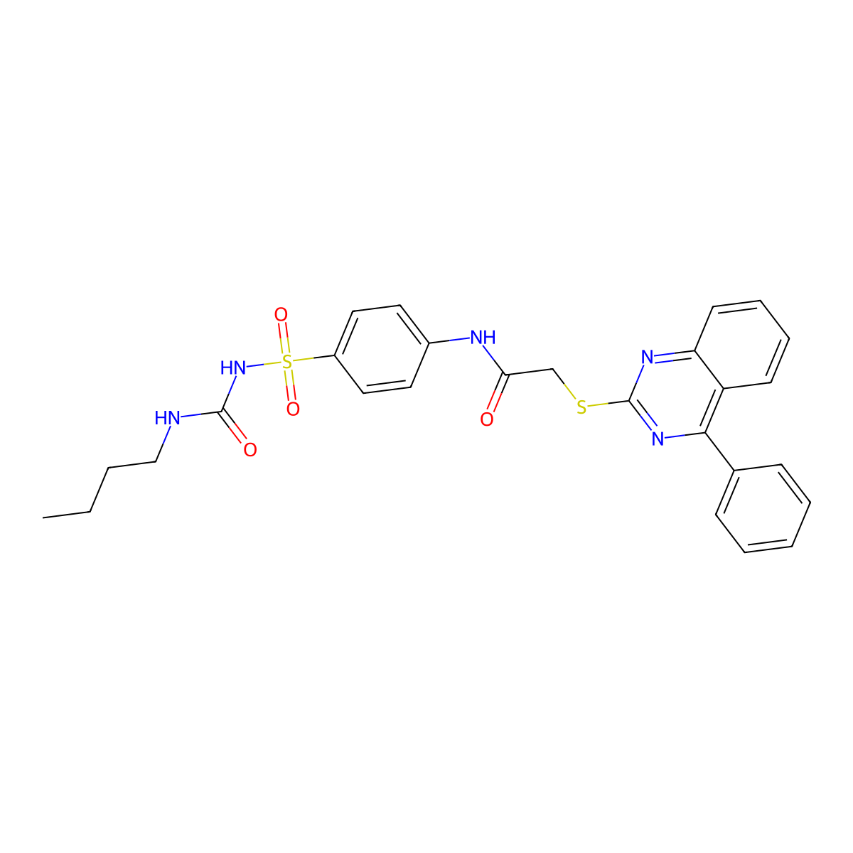 N-(4-{[(butylcarbamoyl)amino]sulfonyl}phenyl)-2-[(4-phenylquinazolin-2-yl)sulfanyl]acetamide molecular structure, CAS 710968-66-4