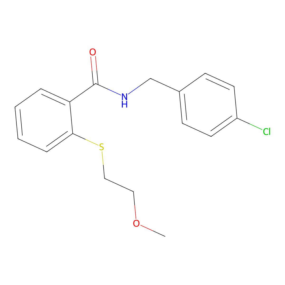 N-(4-chlorobenzyl)-2-[(2-methoxyethyl)sulfanyl]benzamide molecular structure, CAS 710972-27-3