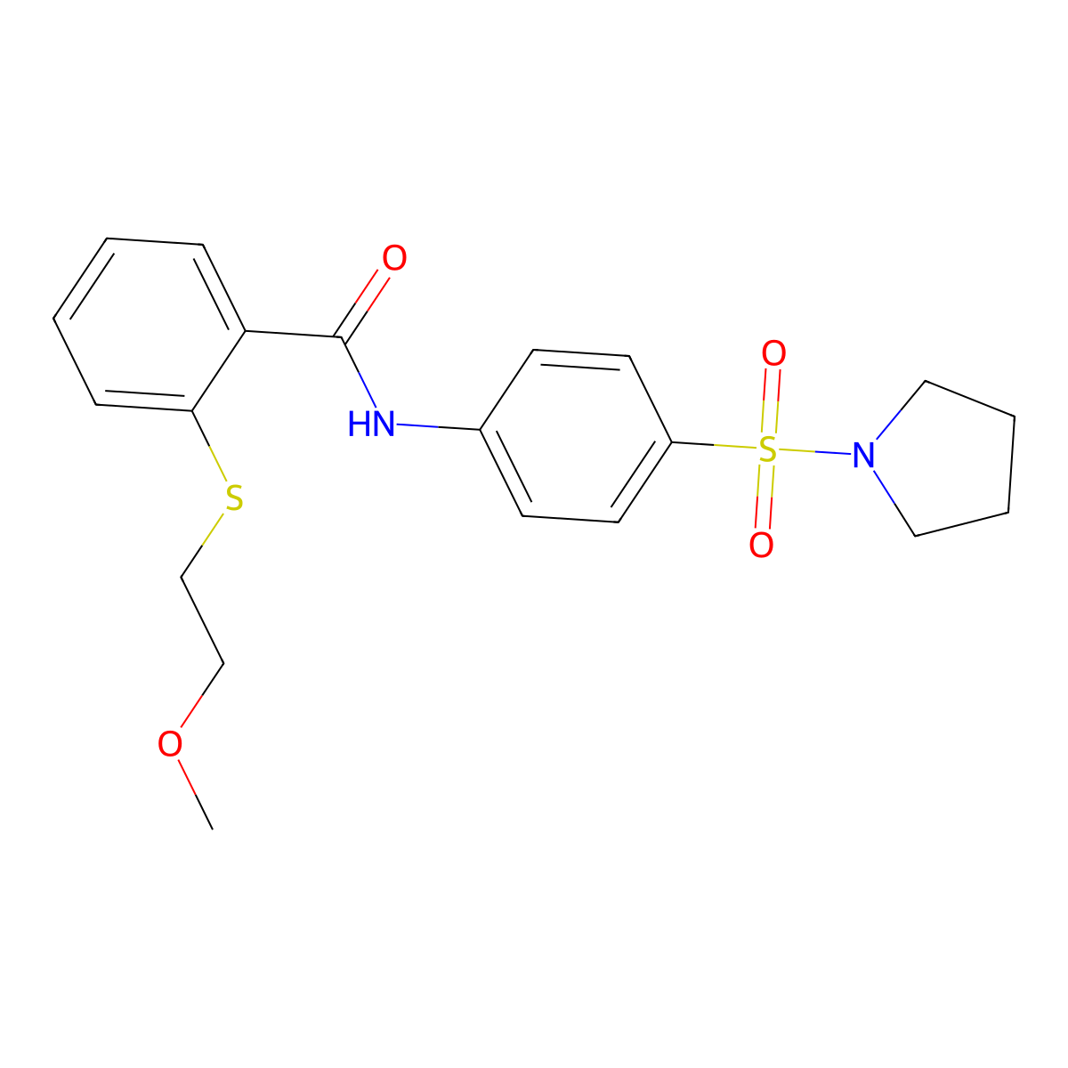 2-(2-methoxyethylsulfanyl)-N-(4-pyrrolidin-1-ylsulfonylphenyl)benzamide molecular structure, CAS 710972-34-2