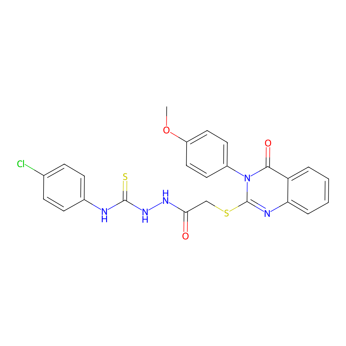 2-[[3,4-Dihydro-3-(4-methoxyphenyl)-4-oxo-2-quinazolinyl]thio]acetic acid 2-[[(4-chlorophenyl)amino]thioxomethyl]hydrazide molecular structure, CAS 710972-41-1