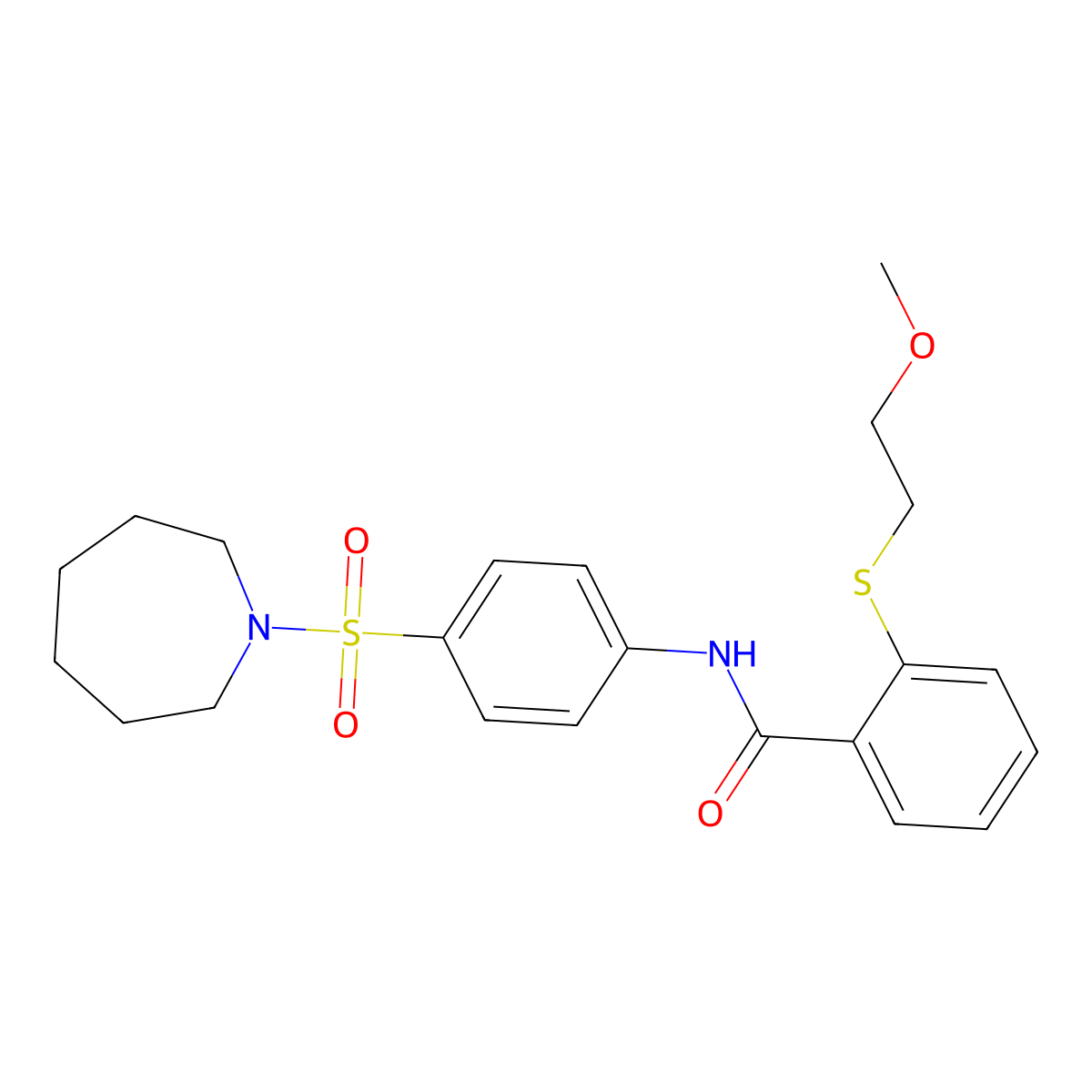 N-[4-(azepan-1-ylsulfonyl)phenyl]-2-(2-methoxyethylsulfanyl)benzamide molecular structure, CAS 710972-56-8