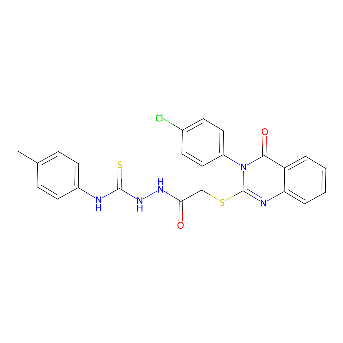 2-[3-(4-chlorophenyl)-4-oxo(3-hydroquinazolin-2-ylthio)]-N-({[(4-methylphenyl) amino]thioxomethyl}amino)acetamide molecular structure, CAS 710972-61-5