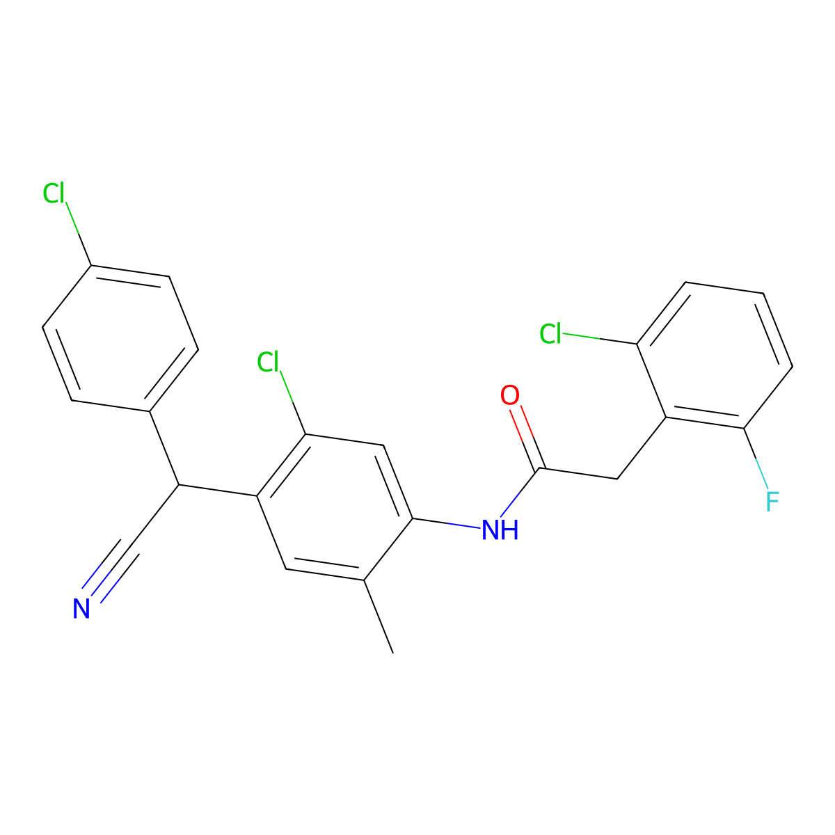 N-{5-chloro-4-[(4-chlorophenyl)(cyano)methyl]-2-methylphenyl}-2-(2-chloro-6-fluorophenyl)acetamide molecular structure, CAS 710972-95-5