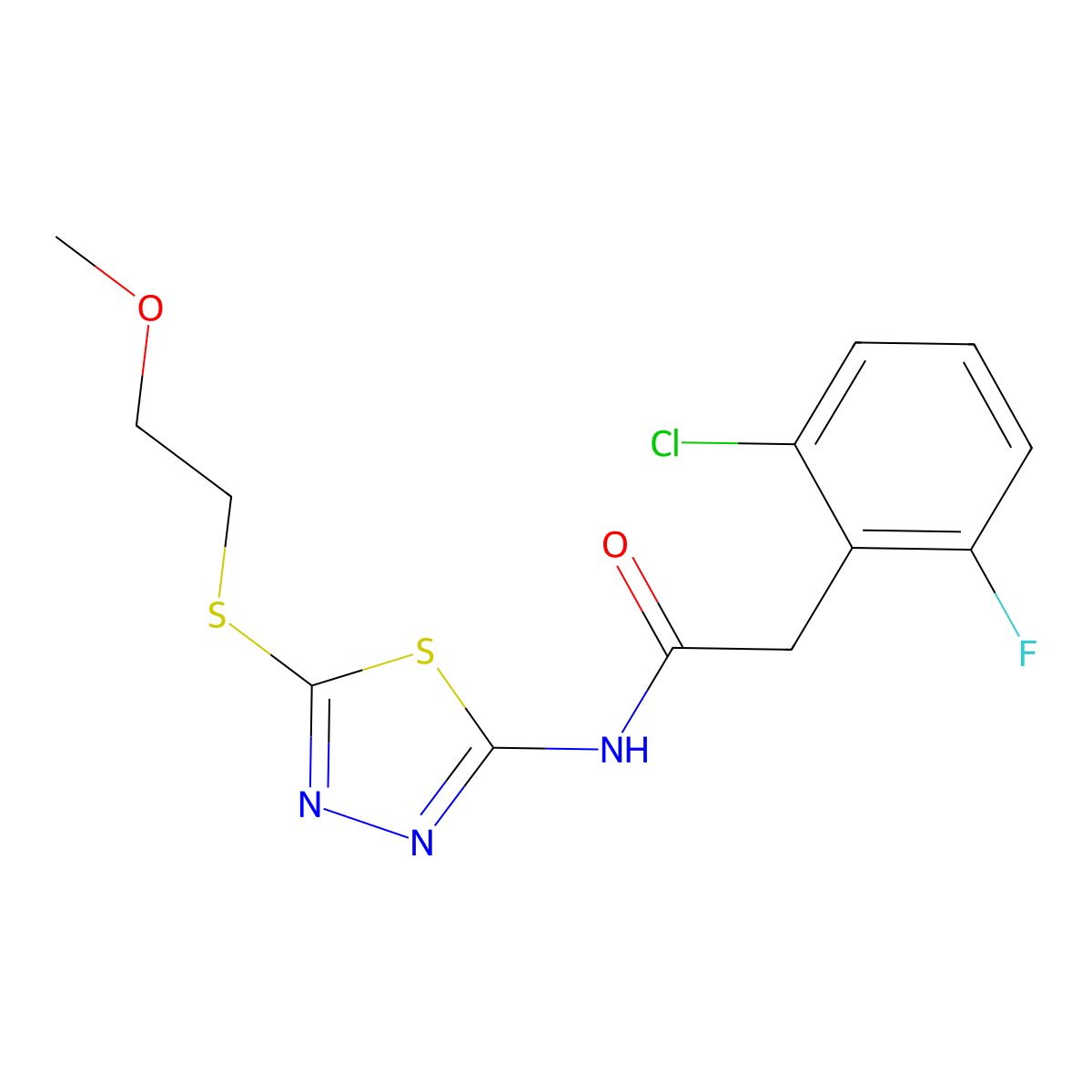 2-(2-chloro-6-fluorophenyl)-N-[5-(2-methoxyethylsulfanyl)-1,3,4-thiadiazol-2-yl]acetamide molecular structure, CAS 710973-10-7