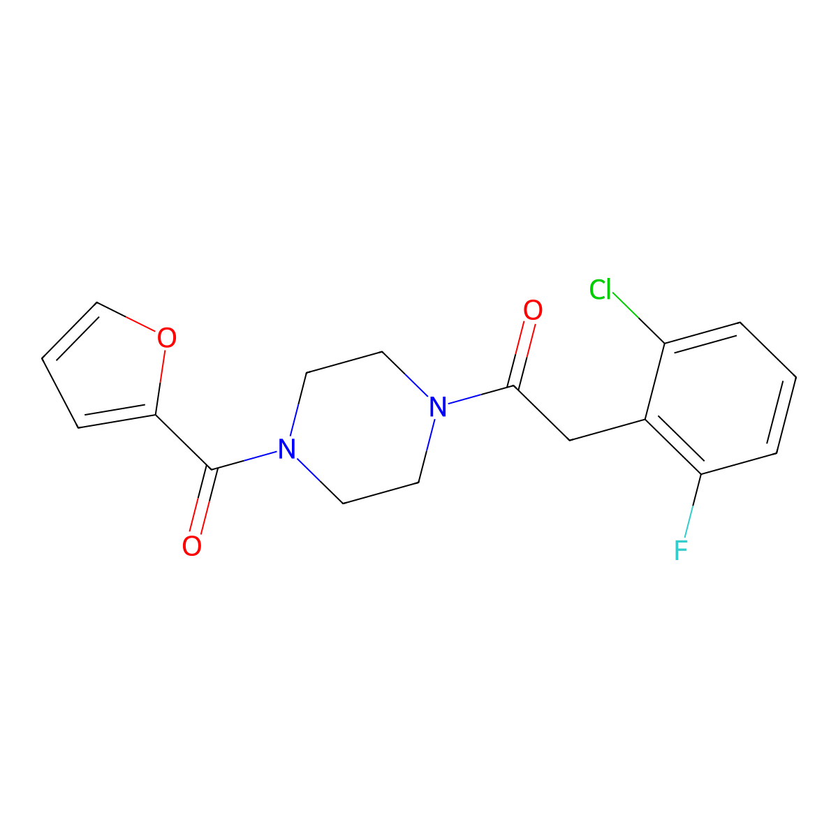 1-[(2-Chloro-6-fluorophenyl)acetyl]-4-(2-furoyl)piperazine molecular structure, CAS 710973-15-2
