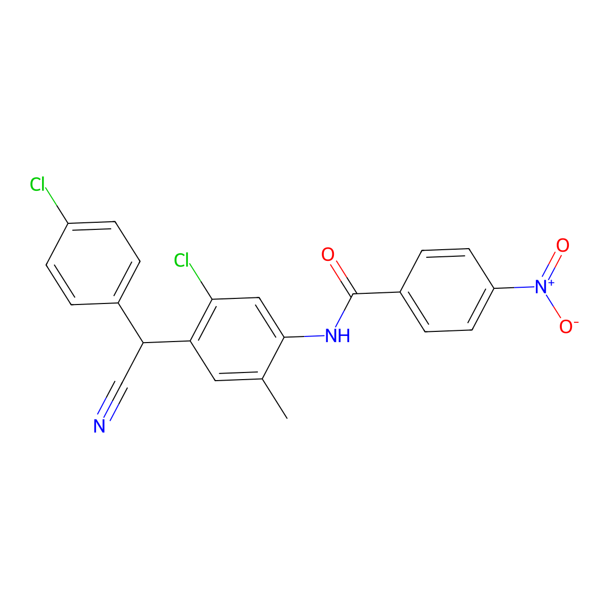 N-{5-chloro-4-[(4-chlorophenyl)(cyano)methyl]-2-methylphenyl}-4-nitrobenzamide molecular structure, CAS 710973-57-2