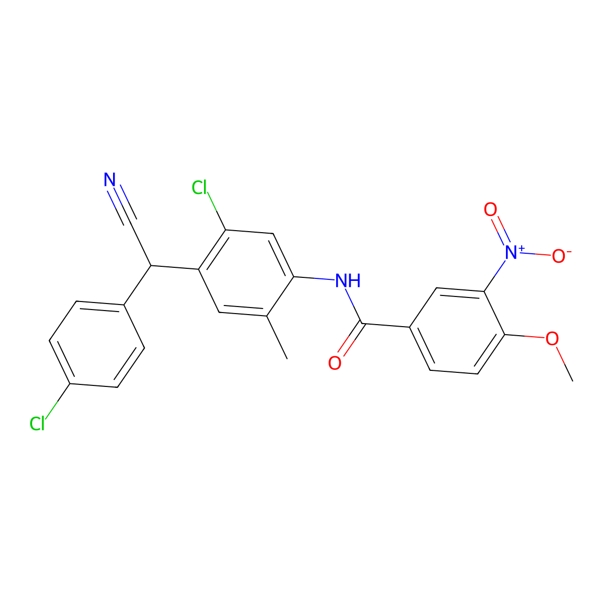 N-{5-chloro-4-[(4-chlorophenyl)(cyano)methyl]-2-methylphenyl}-4-methoxy-3-nitrobenzamide molecular structure, CAS 710975-97-6