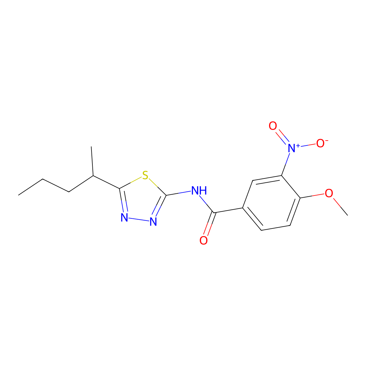 4-methoxy-3-nitro-N-(5-pentan-2-yl-1,3,4-thiadiazol-2-yl)benzamide molecular structure, CAS 710976-08-2