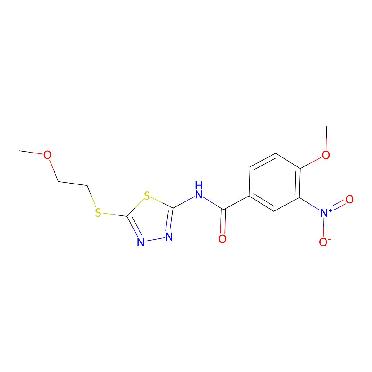 4-methoxy-N-[5-(2-methoxyethylsulfanyl)-1,3,4-thiadiazol-2-yl]-3-nitrobenzamide molecular structure, CAS 710976-24-2