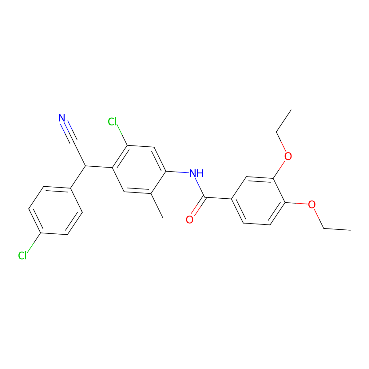 N-[5-chloro-4-[(4-chlorophenyl)-cyanomethyl]-2-methylphenyl]-3,4-diethoxybenzamide molecular structure, CAS 710976-79-7