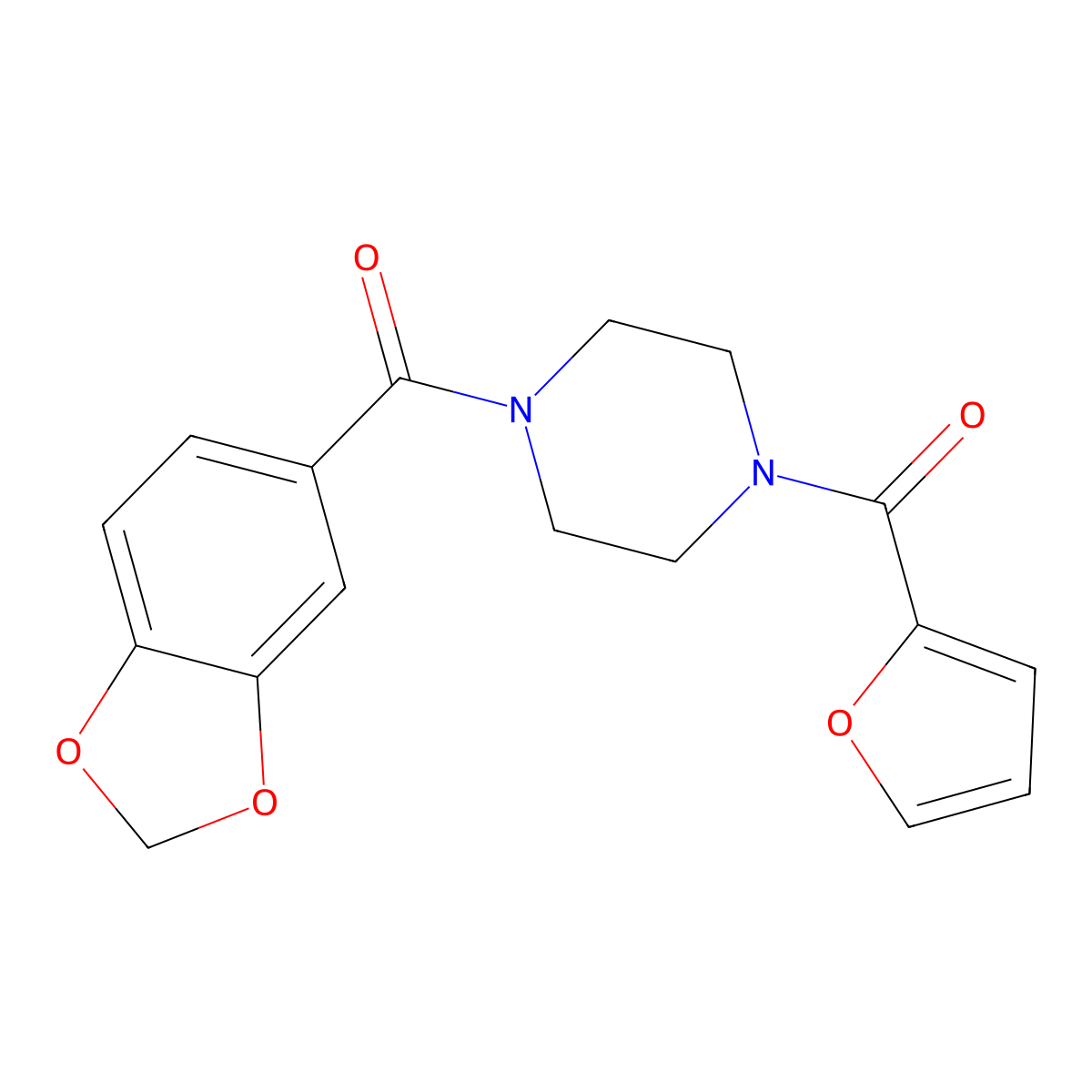 1,3-Benzodioxol-5-yl-[4-(furan-2-carbonyl)piperazin-1-yl]methanone molecular structure, CAS 710977-54-1