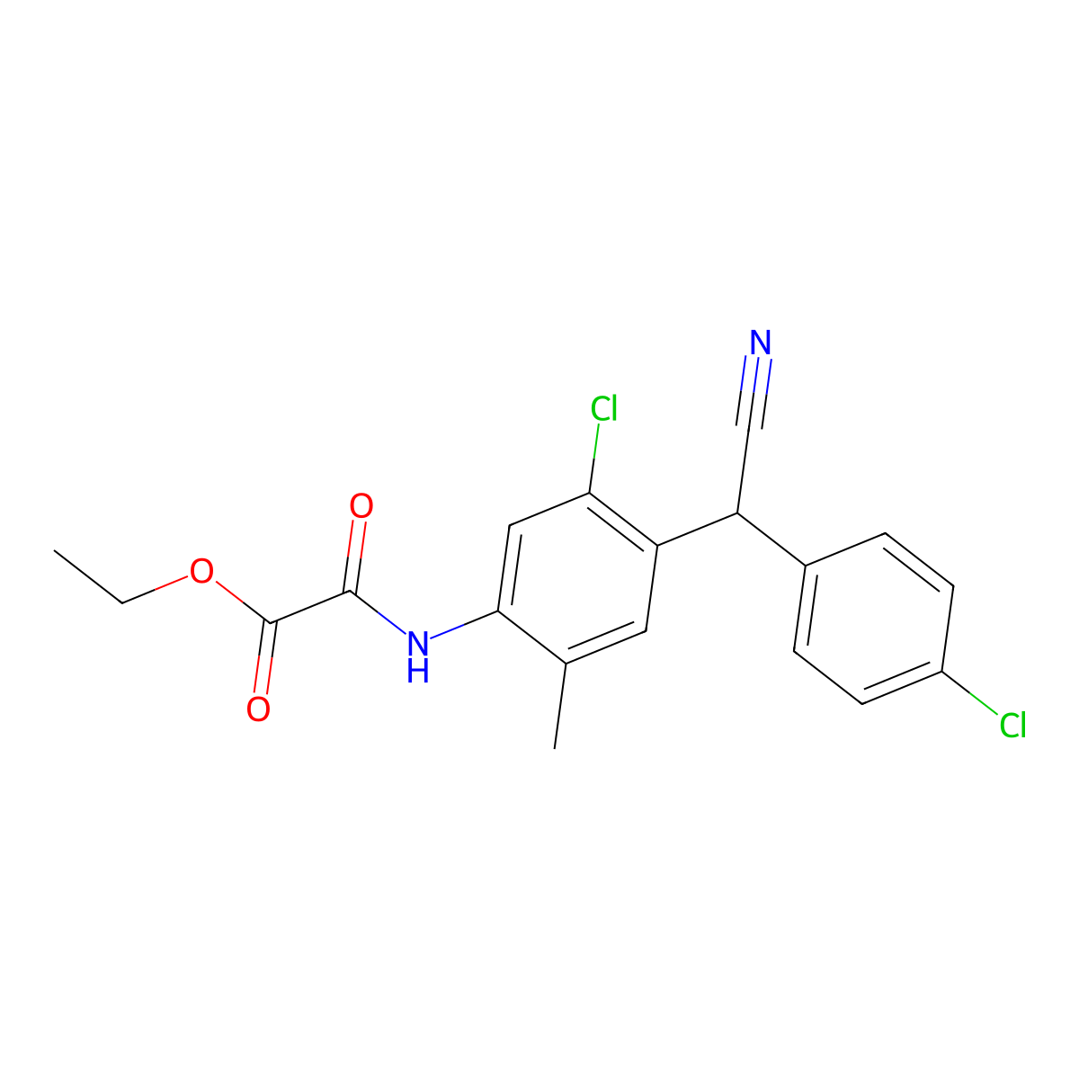 Ethyl ({5-chloro-4-[(4-chlorophenyl)(cyano)methyl]-2-methylphenyl}amino)(oxo)acetate molecular structure, CAS 710977-67-6