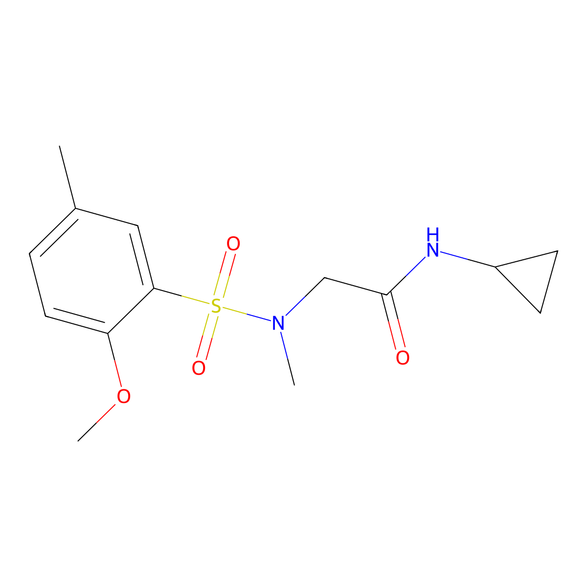 N-cyclopropyl-2-[(2-methoxy-5-methylphenyl)sulfonyl-methylamino]acetamide molecular structure, CAS 710977-76-7
